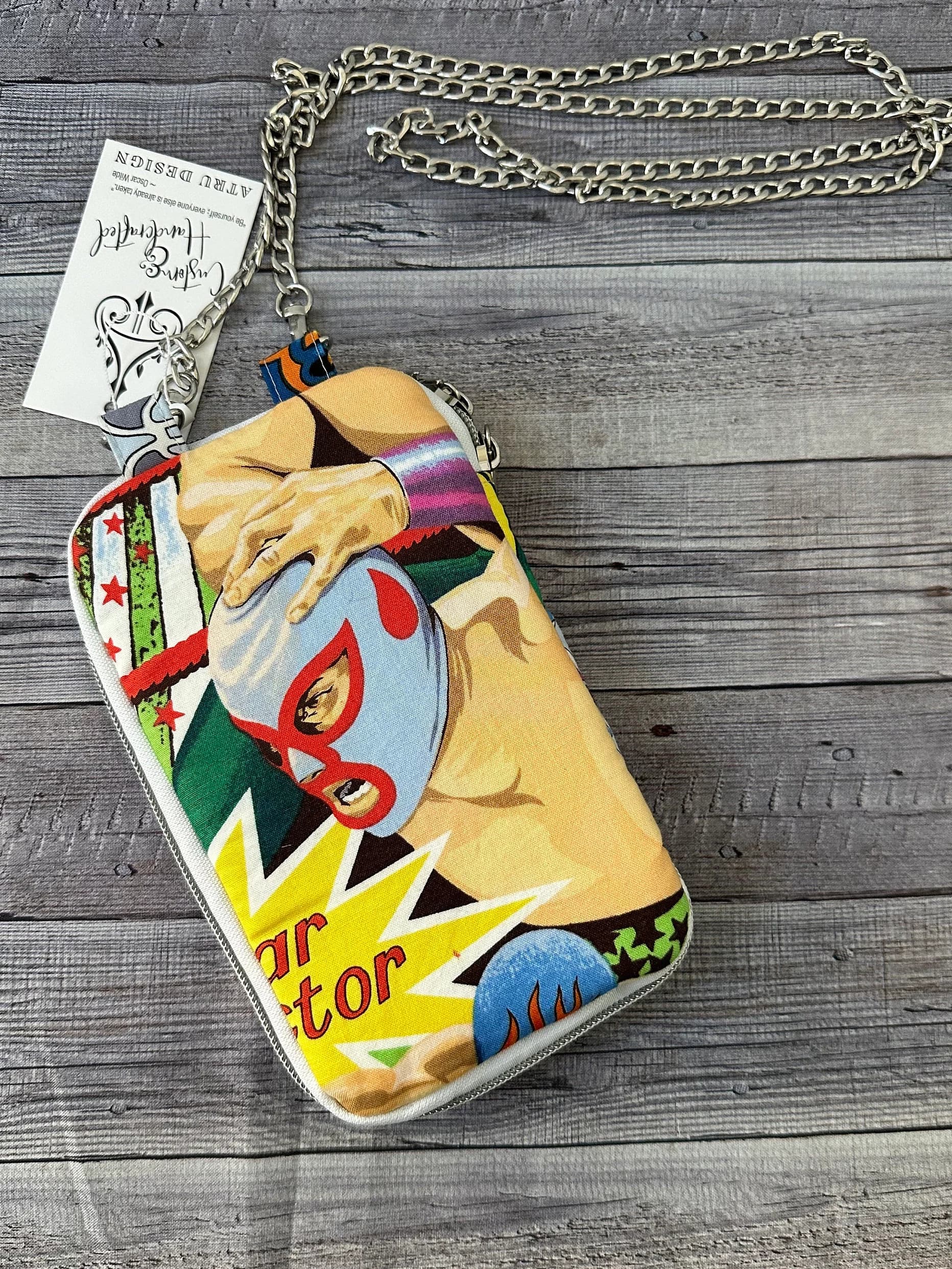 Luchador Wallet Crossbody: Mexican Wrestling Gift, Silver Chain