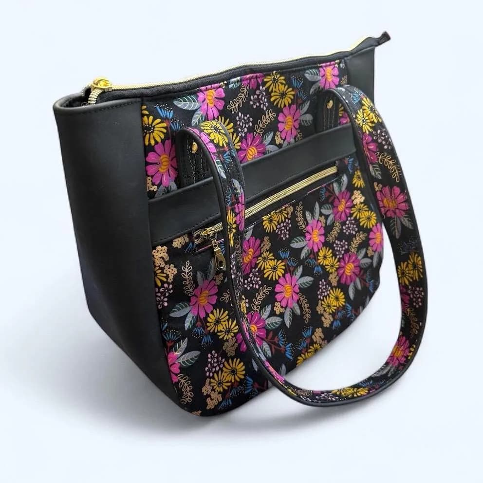 Ruby Star Society leather laptop bag, gift for her, Rashida Coleman Hale fabric, RSS OPP Reign fabric line - image 3