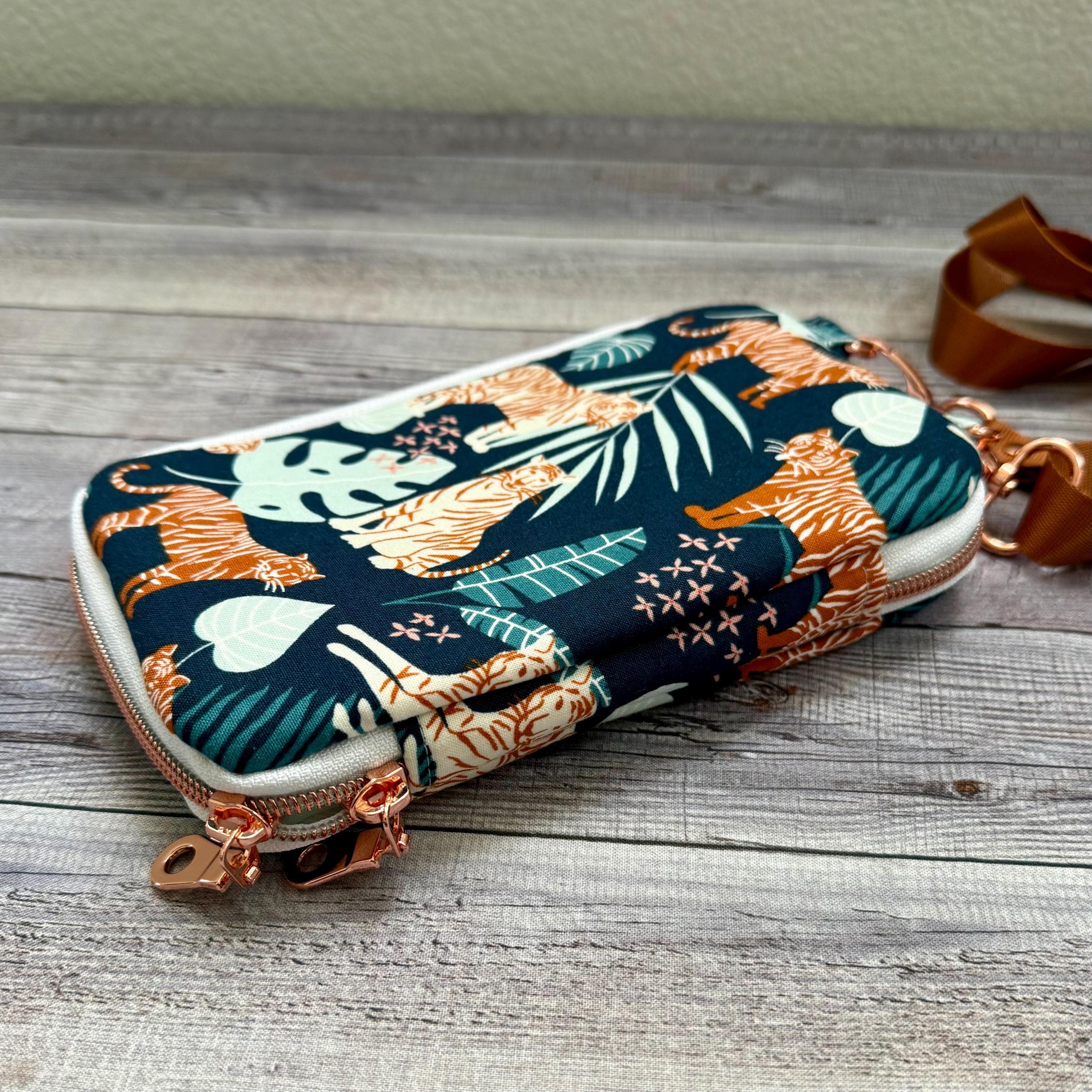 Safari Crossbody Wallet: Tiger Print, Cotton & Steel, Rose Gold Hardware - image 3