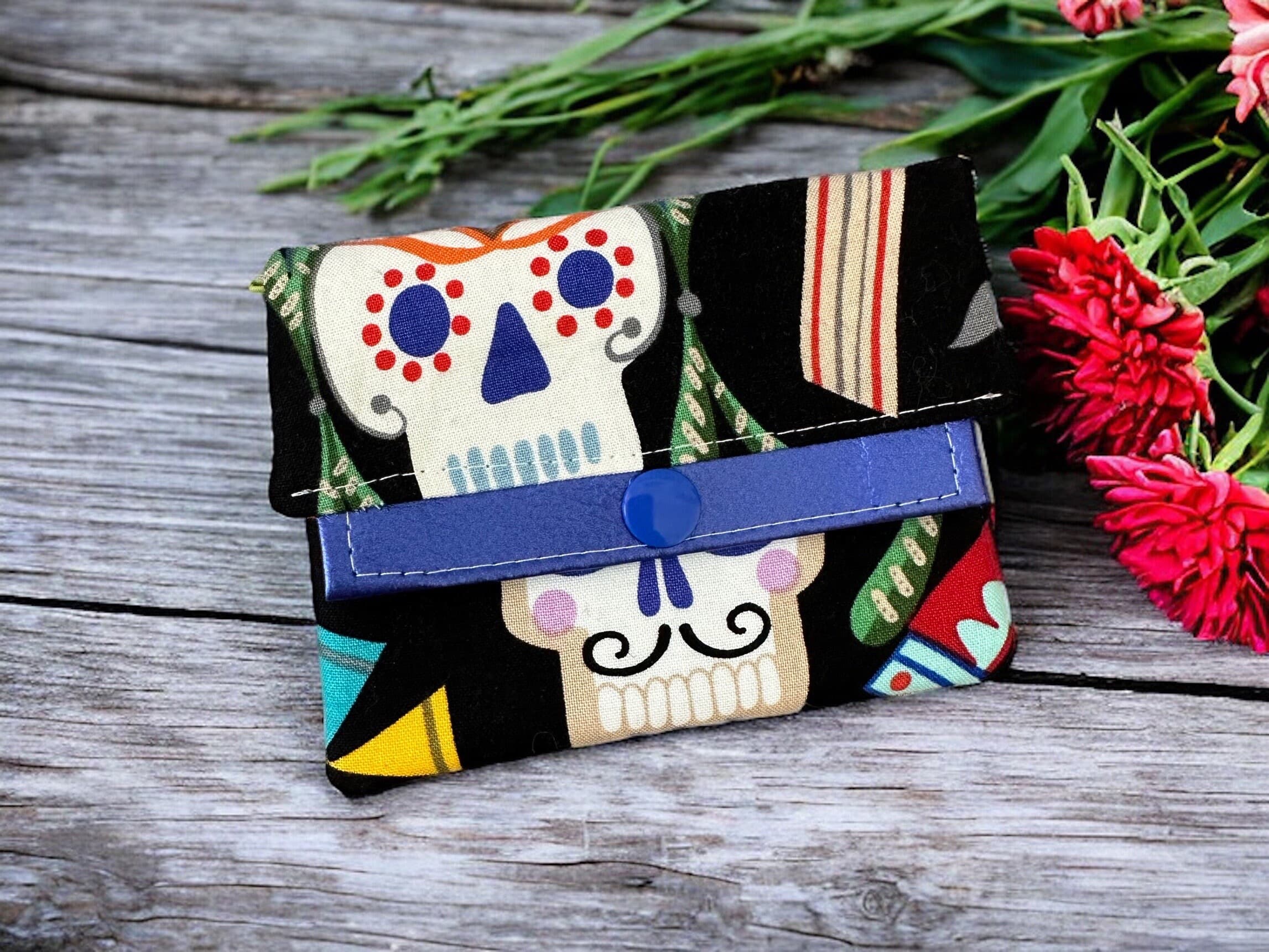 Alexander Henry EDC Wallet, bright small wallet, dia de los muertos slim wallet, edc wallet, gift for artist,