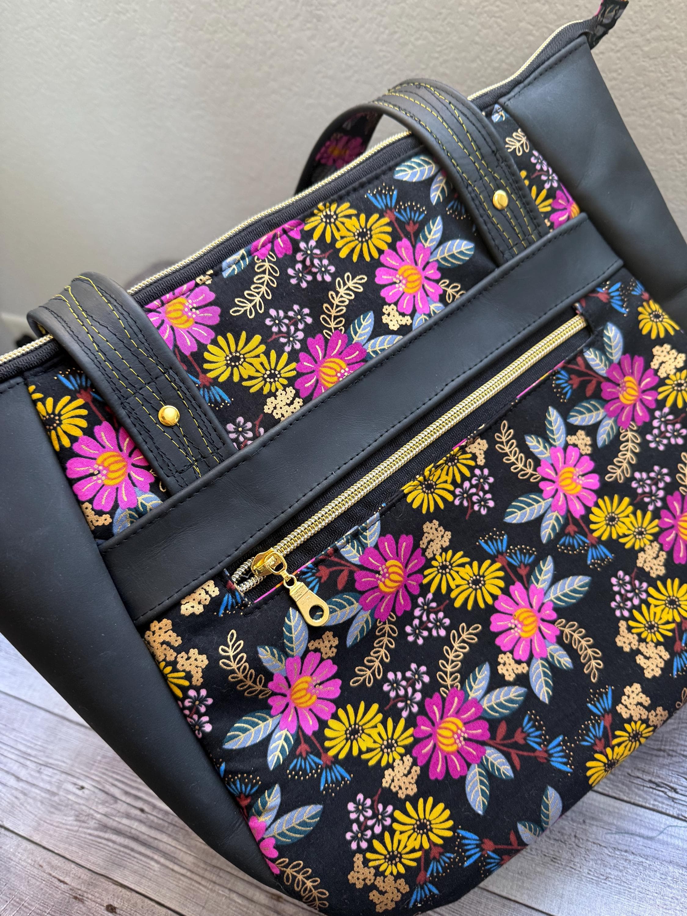 Ruby Star Society leather laptop bag, gift for her, Rashida Coleman Hale fabric, RSS OPP Reign fabric line - image 4