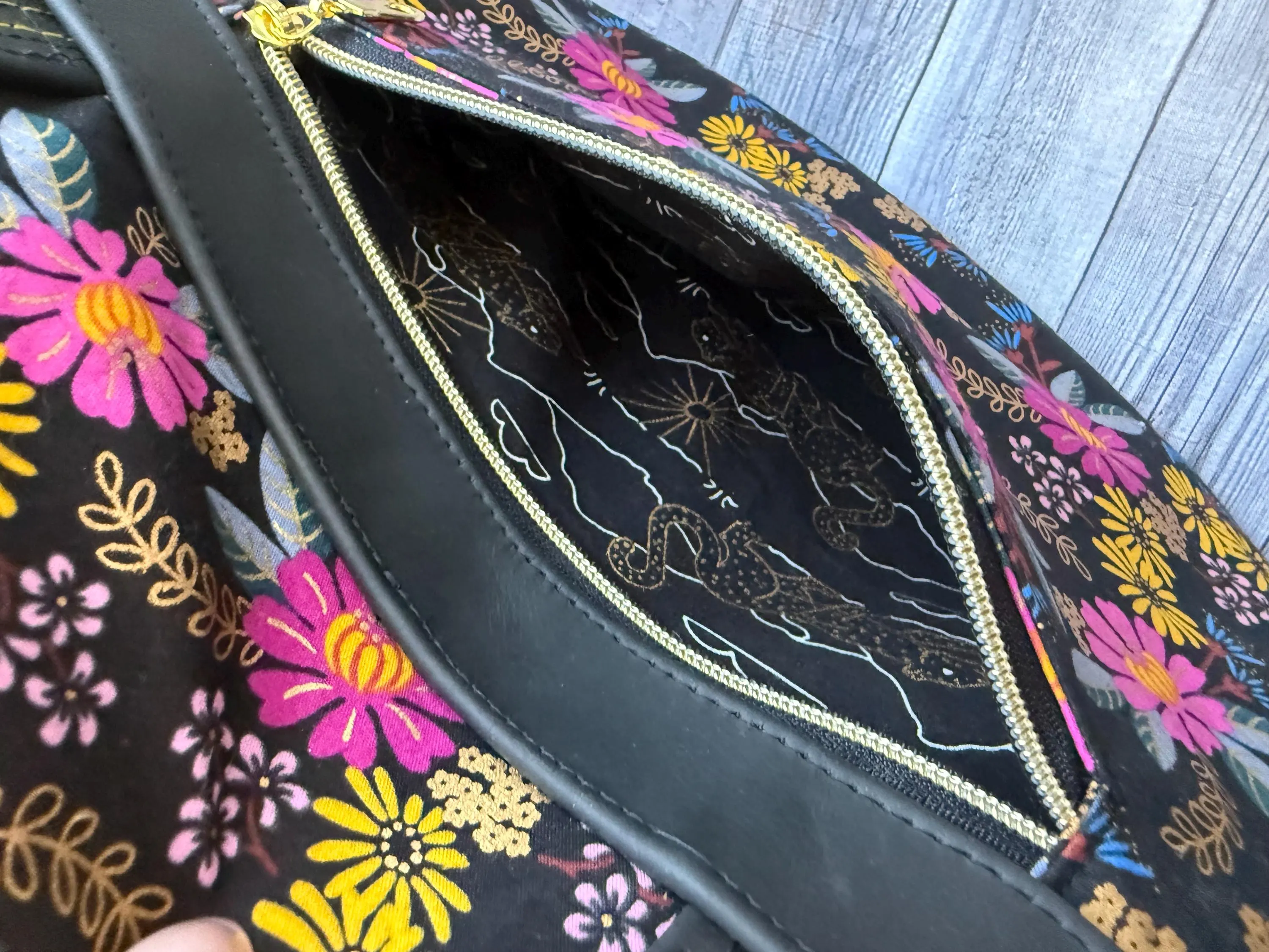 Ruby Star Society leather laptop bag, gift for her, Rashida Coleman Hale fabric, RSS OPP Reign fabric line - image 5