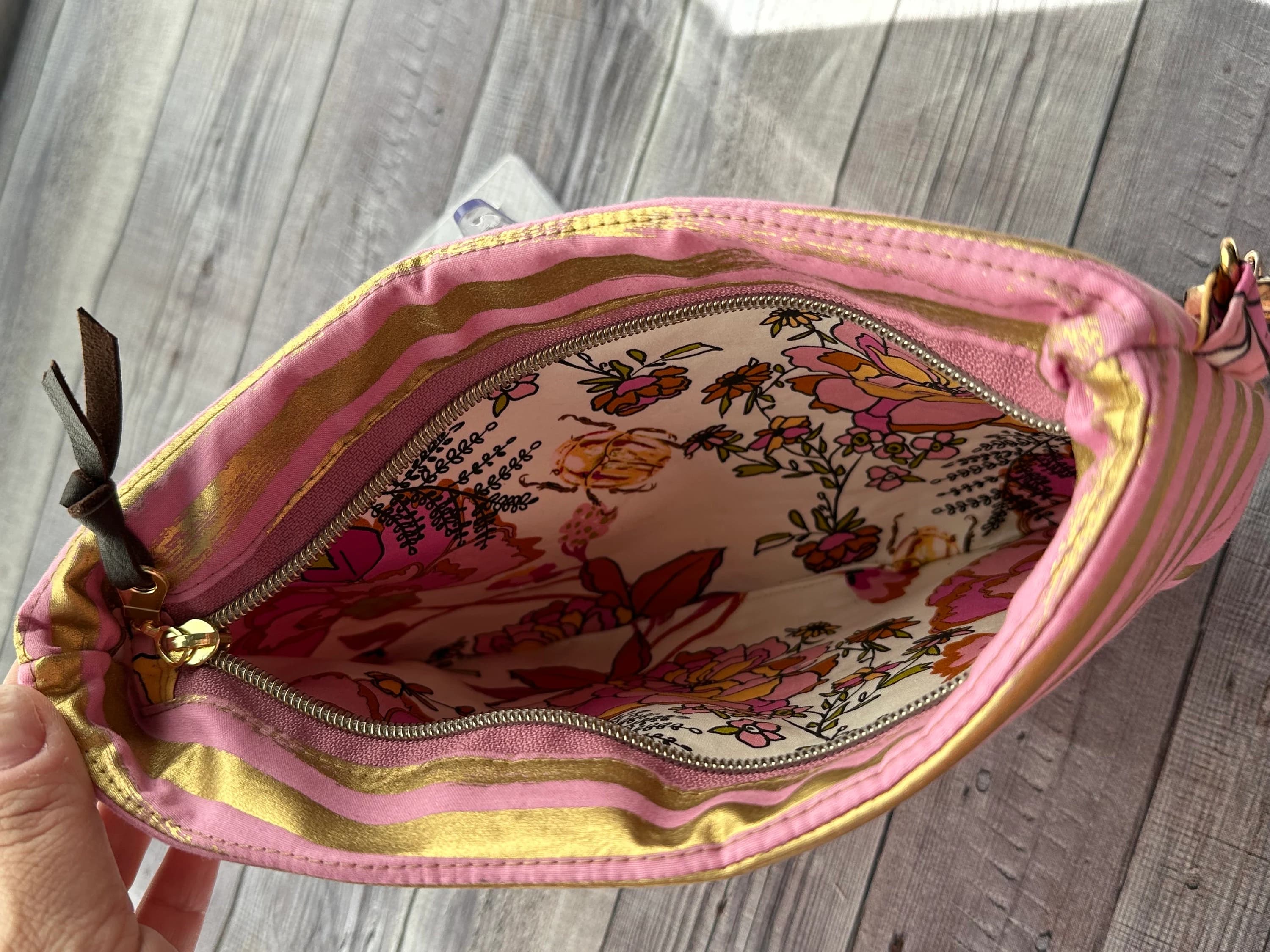 Pink and Gold Striped Clutch: Handmade Wristlet Purse - image 3