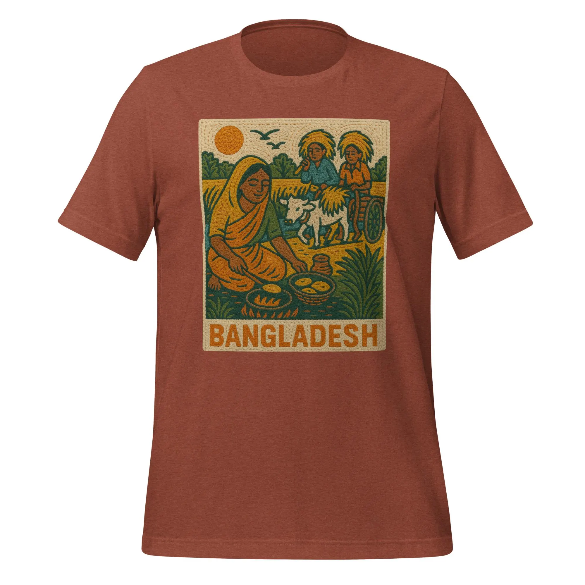 Traditional Bangladeshi Village Art Unisex Fit T-Shirt | Bengali Embroidery Style Gift for Desi Men & Women | Bangladesh Vintage Shirt