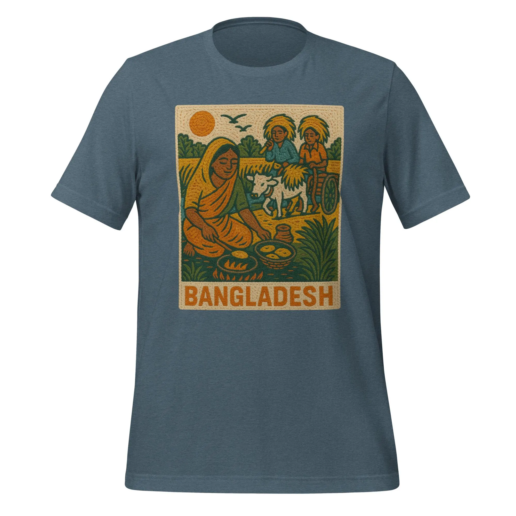 Traditional Bangladeshi Village Art Unisex Fit T-Shirt | Bengali Embroidery Style Gift for Desi Men & Women | Bangladesh Vintage Shirt