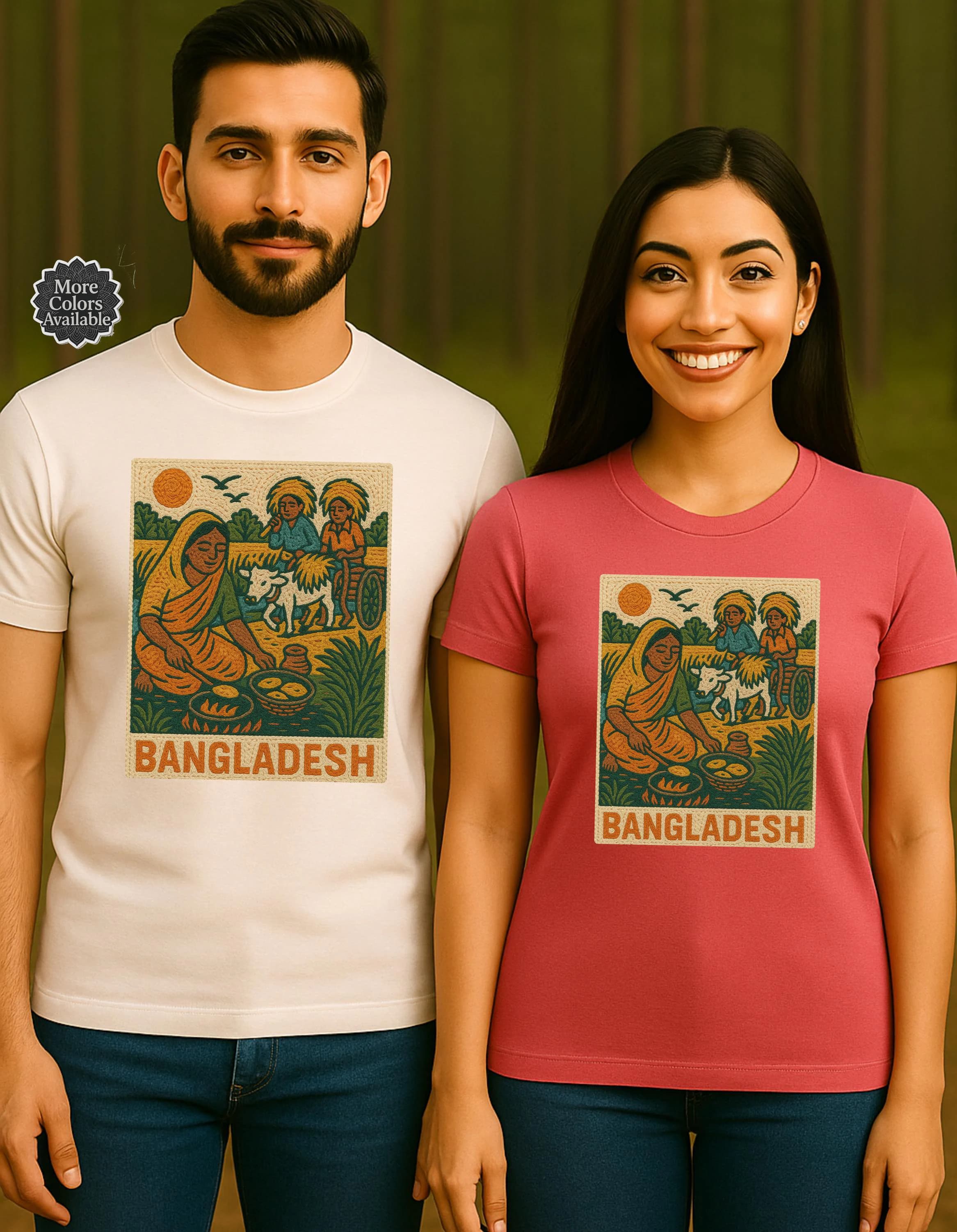 Bangladeshi Village Art T-Shirt: Bengali Embroidery Style, Desi Heritage