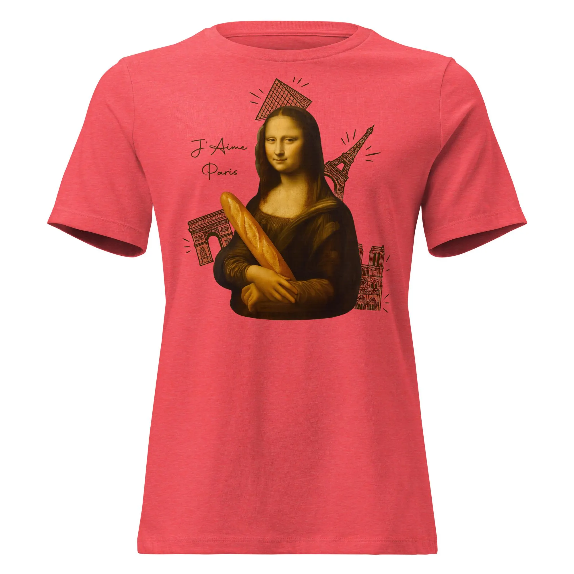 J’Aime Paris Mona Lisa Relaxed Fit T‑Shirt for Women – Funny I Love Paris French Travel Souvenir Tee – Eiffel Tower, Louvre Womens Shirt