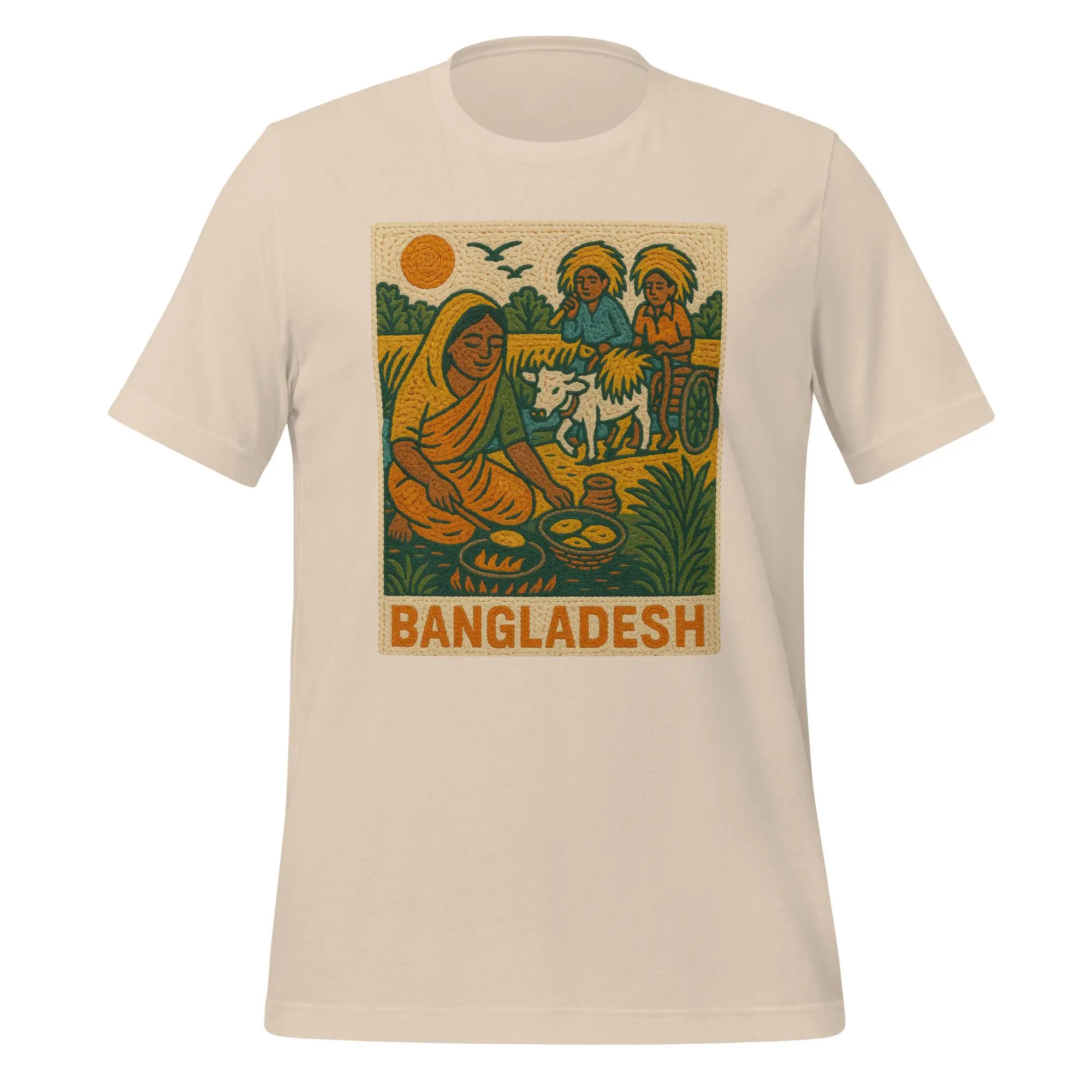 Traditional Bangladeshi Village Art Unisex Fit T-Shirt | Bengali Embroidery Style Gift for Desi Men & Women | Bangladesh Vintage Shirt