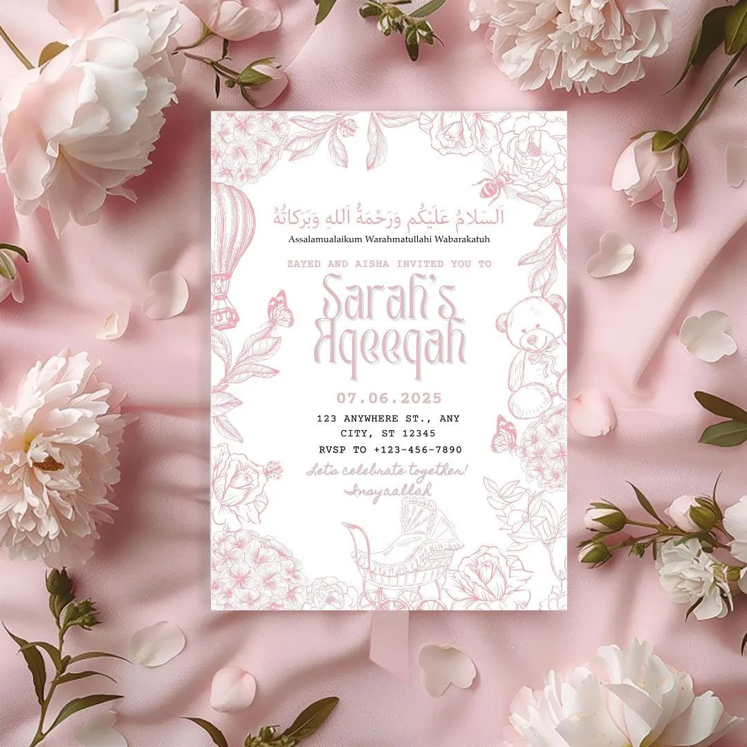 Pink Line Art Aqeeqah Invitation Template | Baby Girl (Canva) - image 2