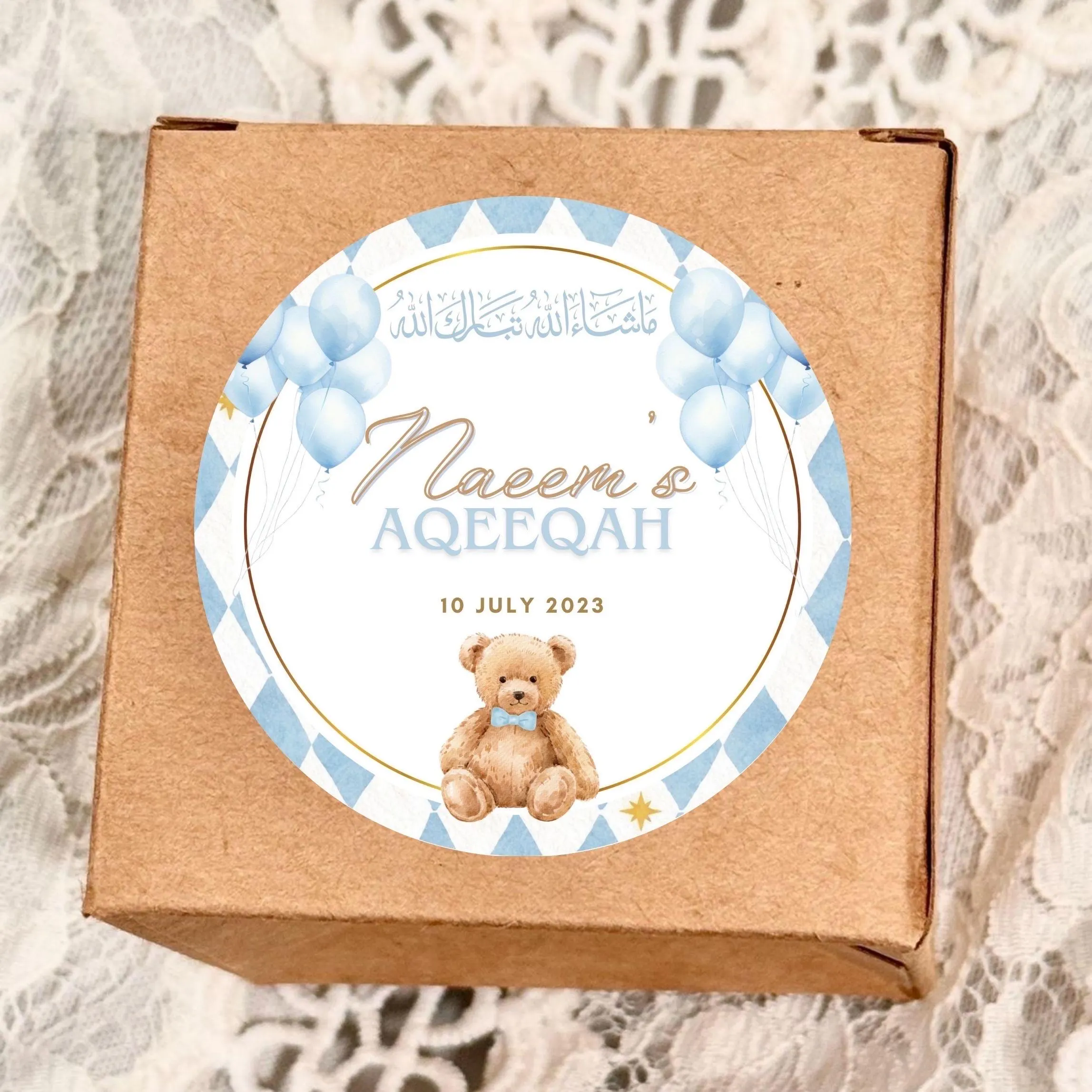 Baby Boy Aqiqah Favour Stickers | Teddy Bear Blue Theme | CANVA Template - image 4