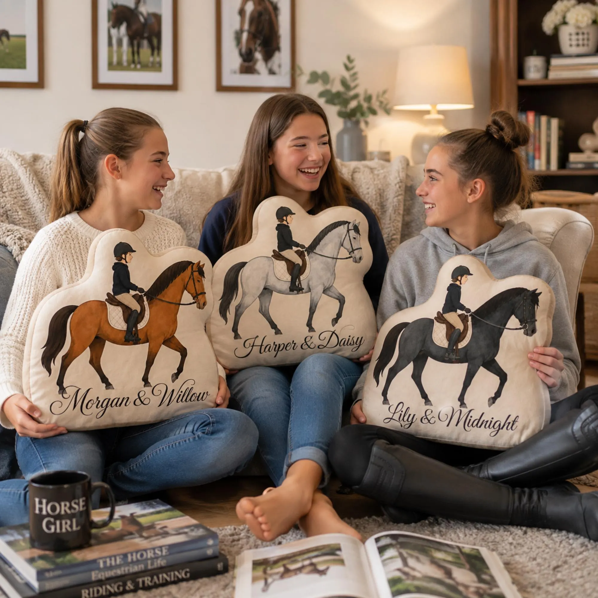 Personalized Equestrian Pillow Custom Rider Horse Names Keepsake Kids Bedroom Decor Riding Gift - image 4