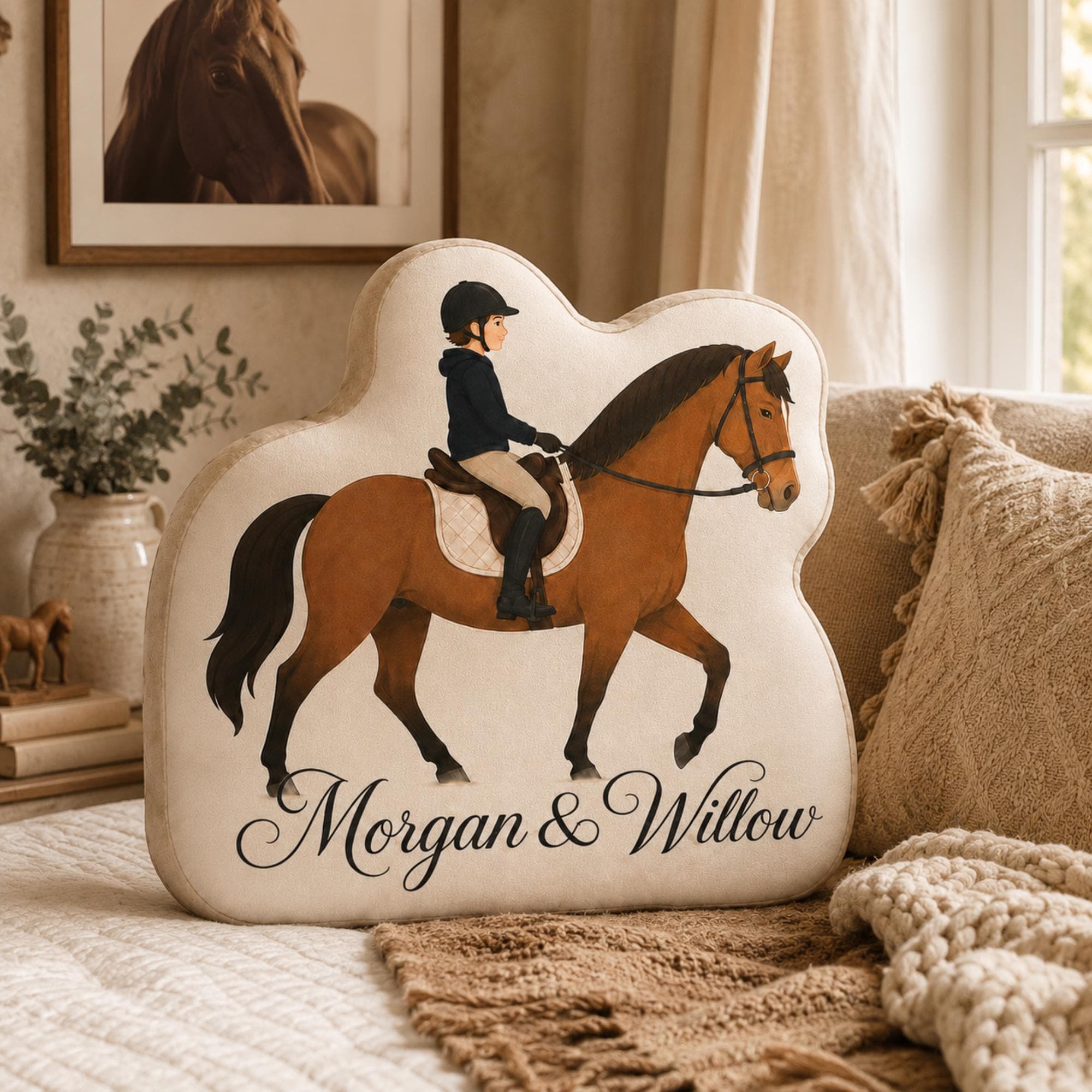 Personalized Equestrian Pillow Custom Rider Horse Names Keepsake Kids Bedroom Decor Riding Gift - image 3