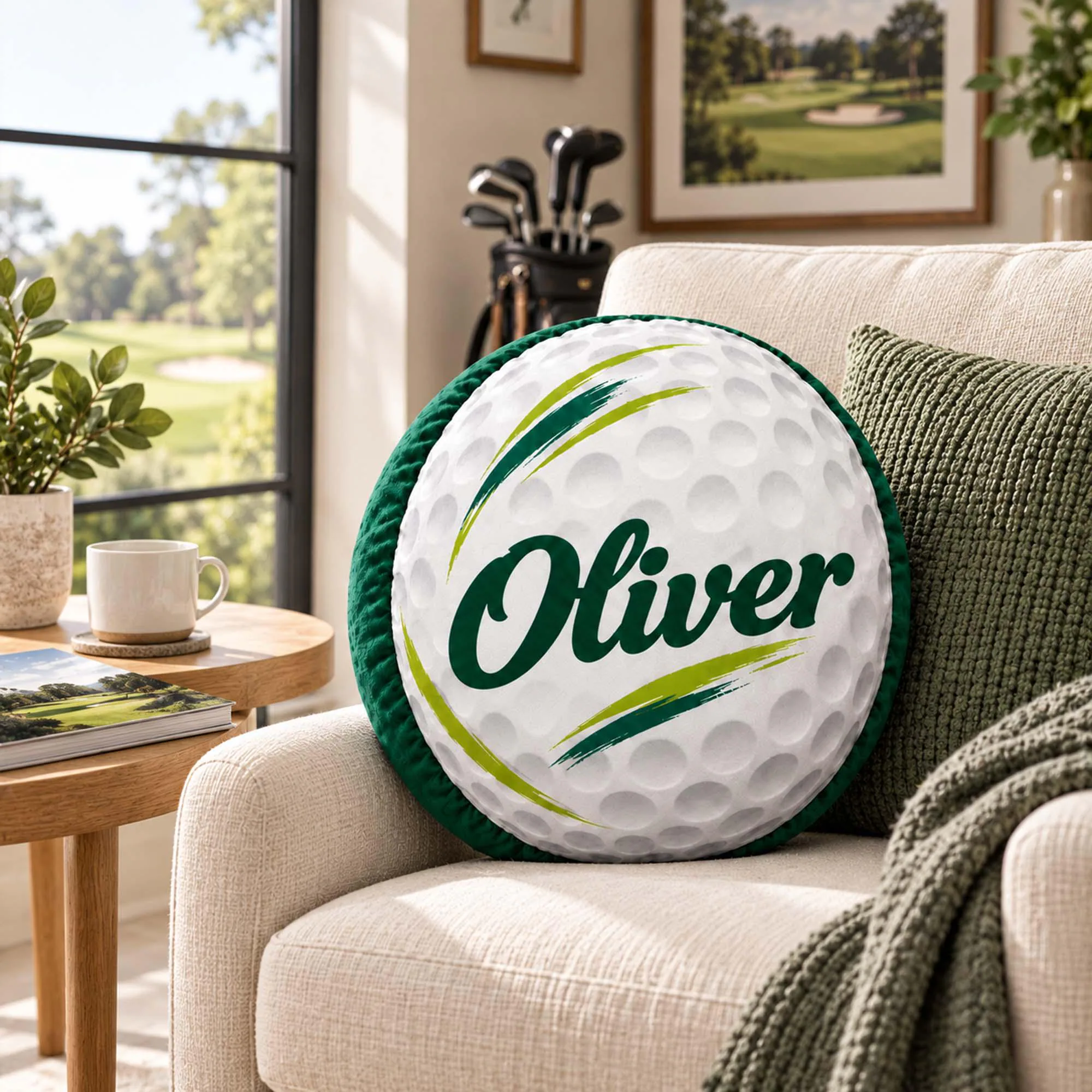 Personalized Golf Ball Pillow Custom Name Cushion Golfer Decor Sports Lover Birthday Gift