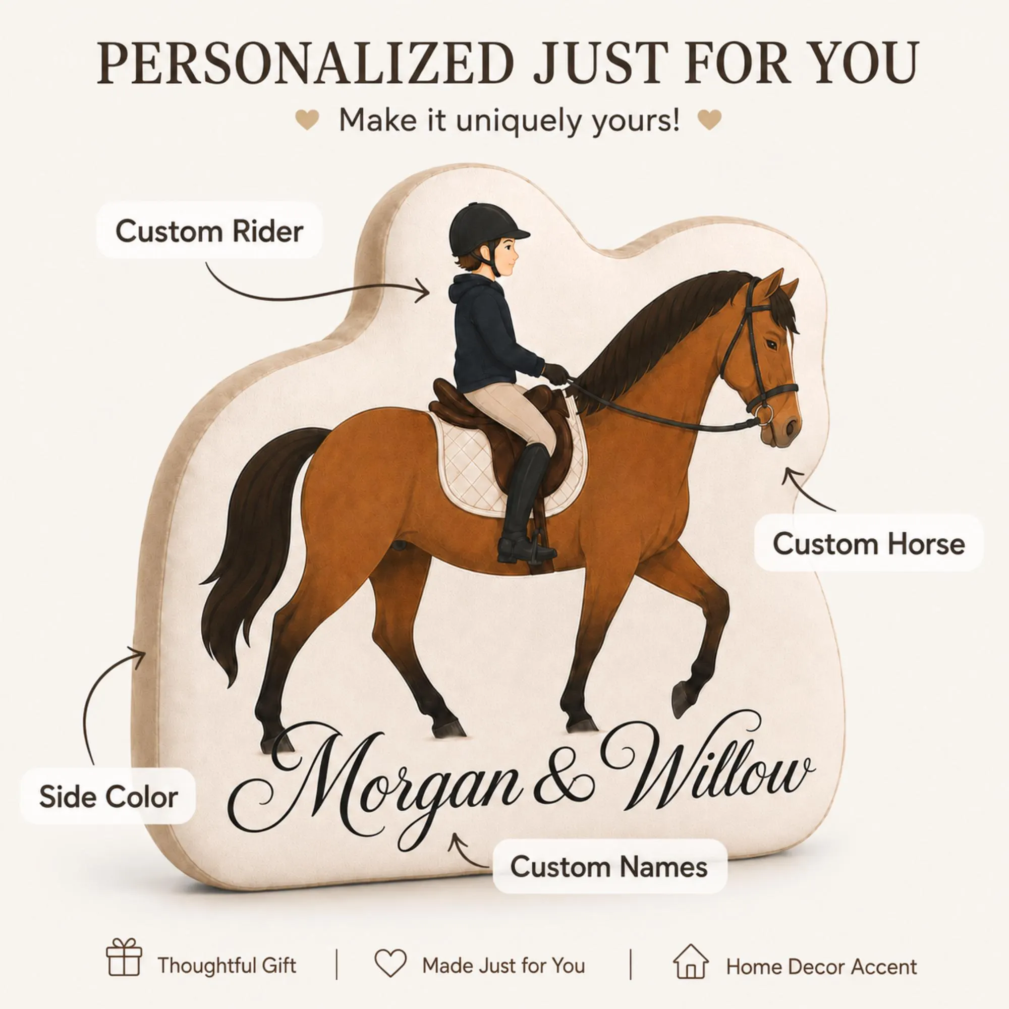 Personalized Equestrian Pillow Custom Rider Horse Names Keepsake Kids Bedroom Decor Riding Gift - image 5