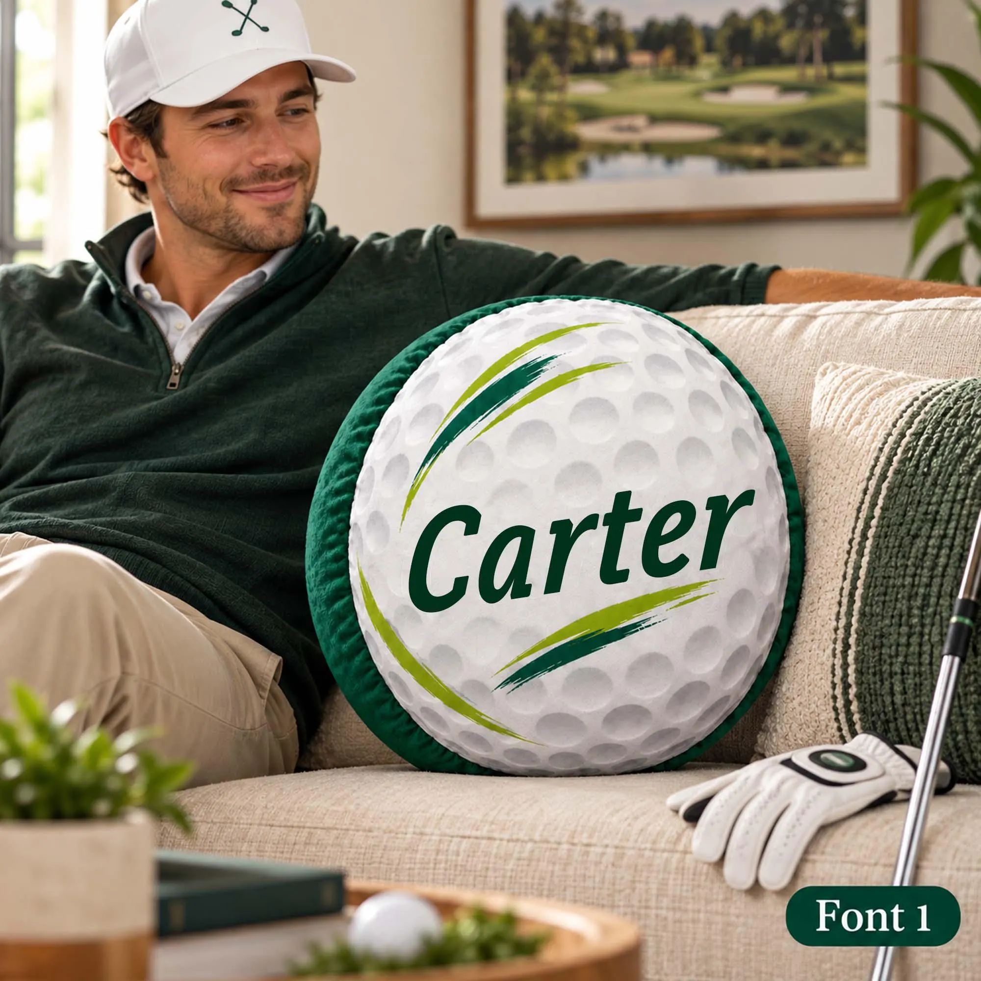 Personalized Golf Ball Pillow Custom Name Cushion Golfer Decor Sports Lover Birthday Gift - image 3