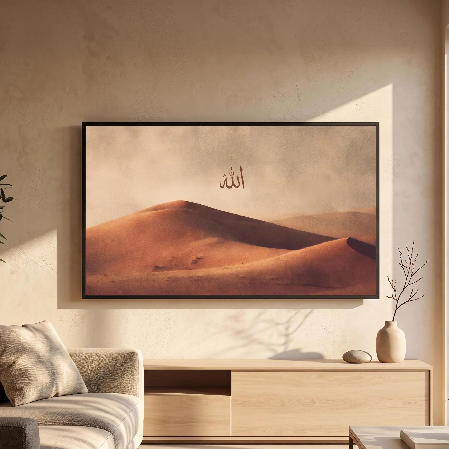 Islamic Calligraphy Allah TV Frame Art, Islamic Samsung TV Screensaver 16:9 Digital Wall Art