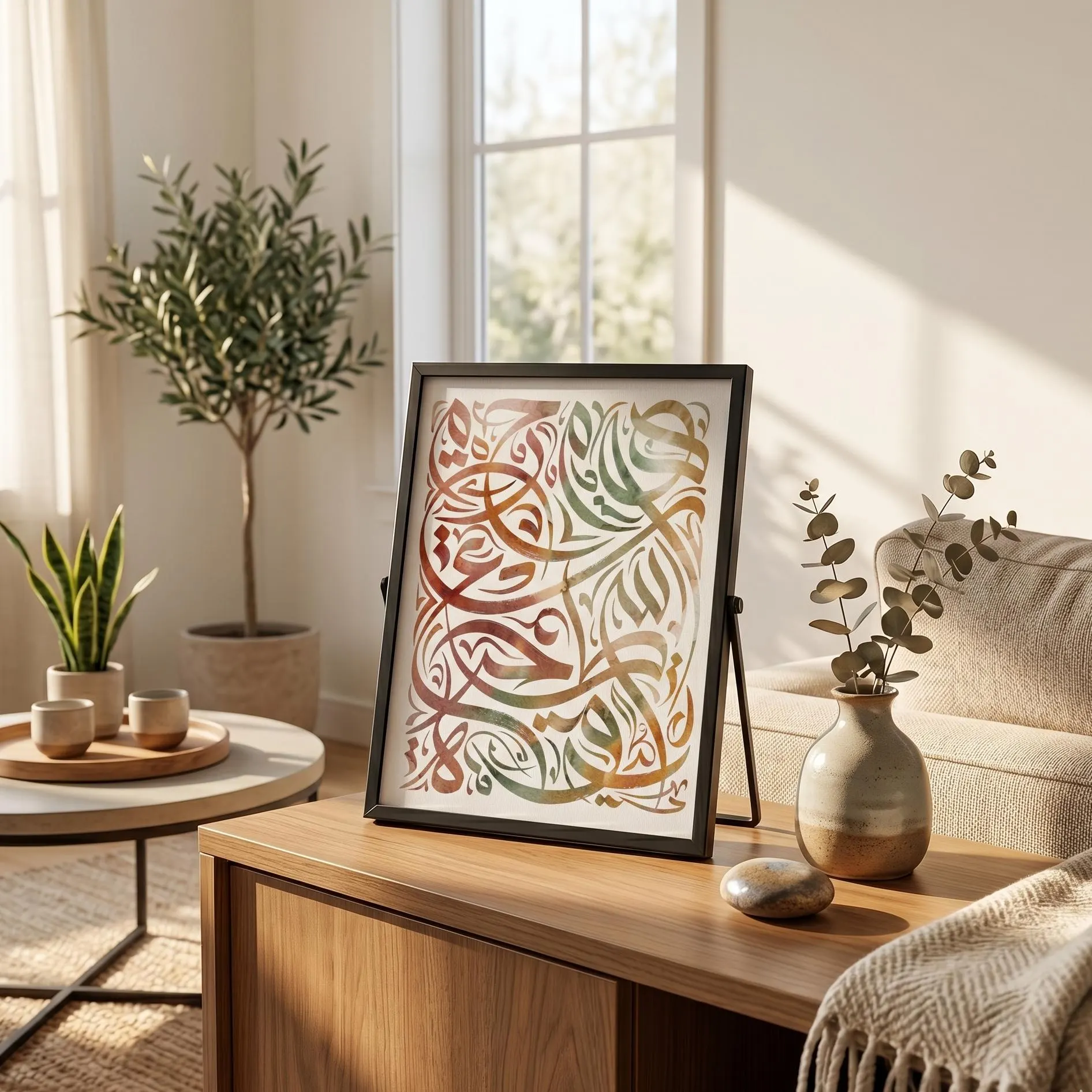 Abstract Arabic Calligraphy Wall Art, Watercolor Hurufiyya Print, Boho Islamic Poster - image 5