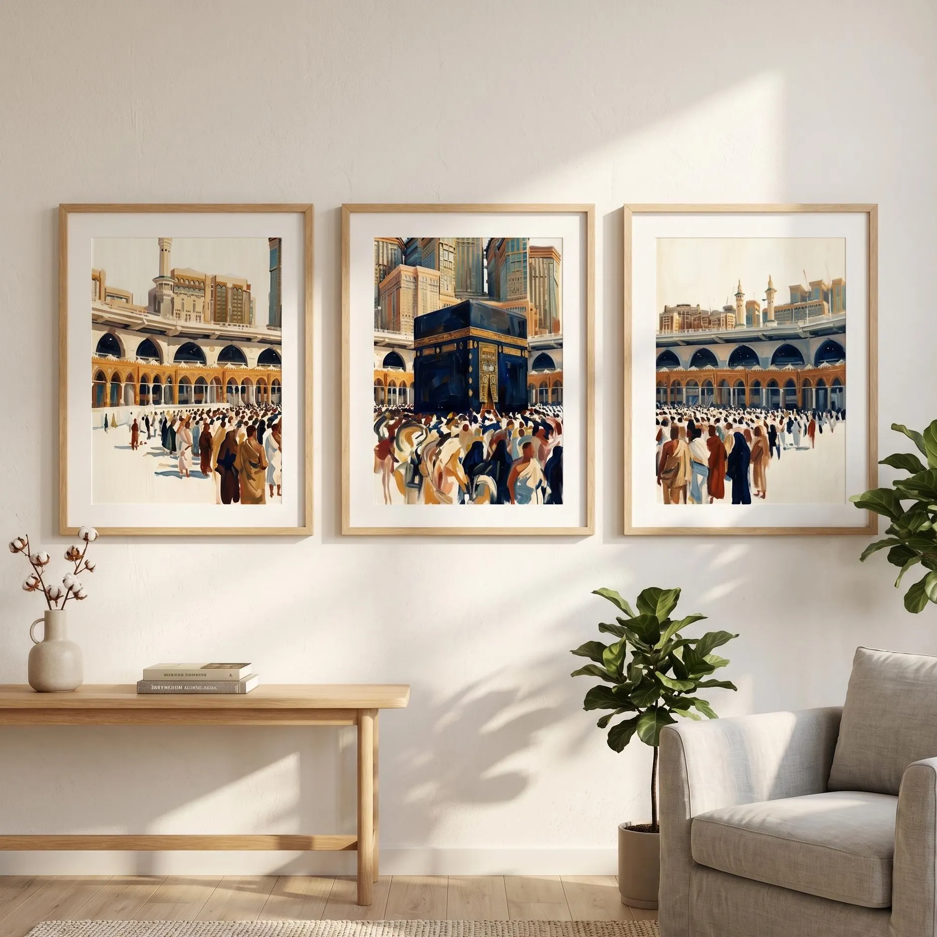 Islamic Panoramic Wall Art Set of 3 | Kaaba Triptych Art | Digital Download