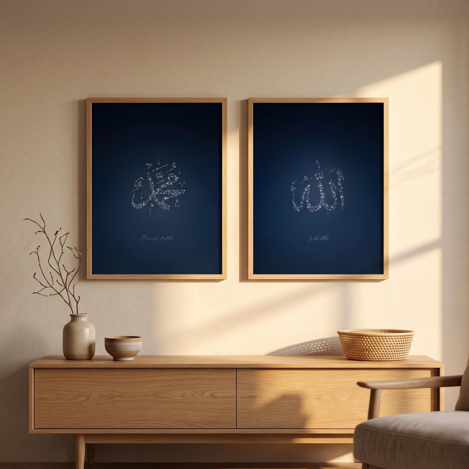 Celestial Calligraphy, Allah and Muhammad Poster, Islamic Wall Art Set of 2 - image 5