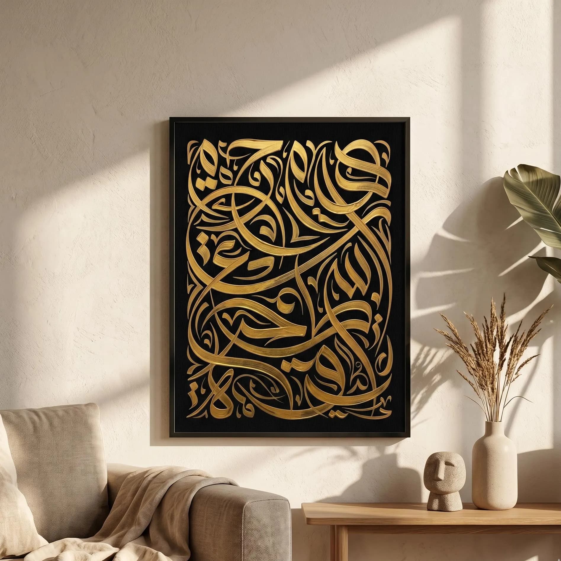 Abstract Arabic Calligraphy Wall Art, Black Gold Hurufiyya Print, Luxury Islamic Poster - image 5