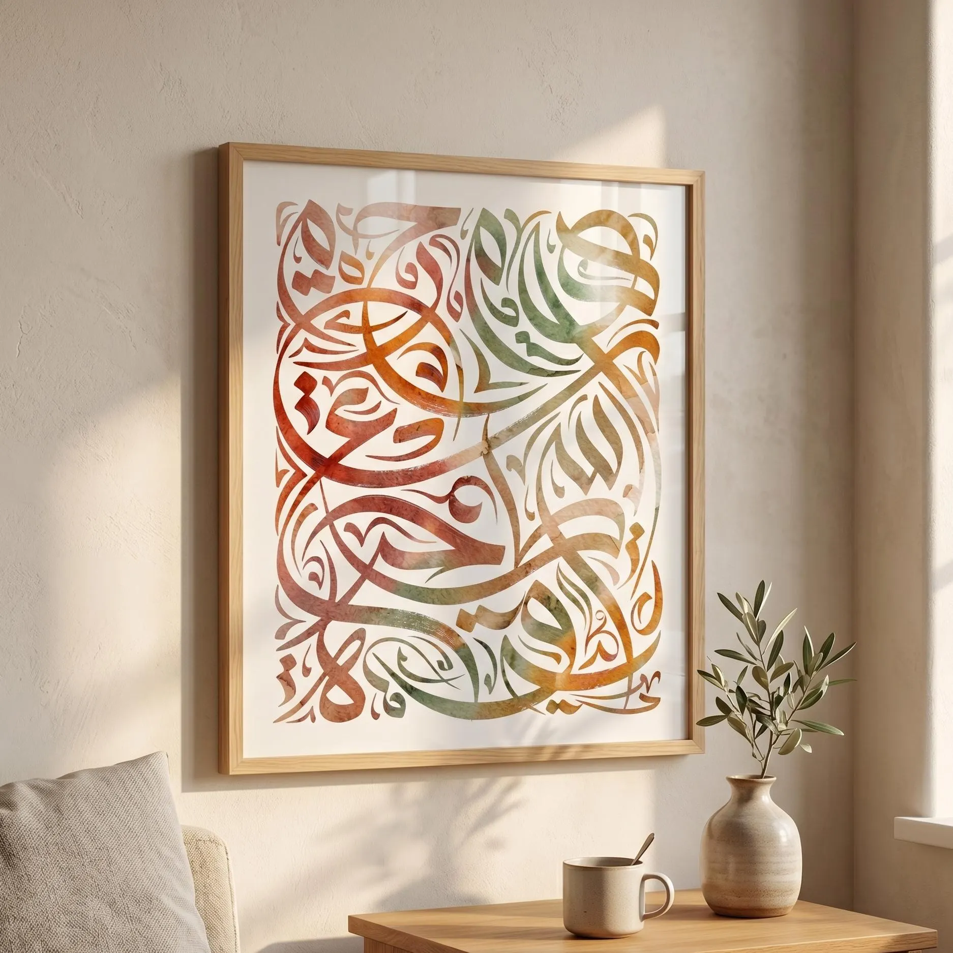 Abstract Arabic Calligraphy Wall Art, Watercolor Hurufiyya Print, Boho Islamic Poster - image 4