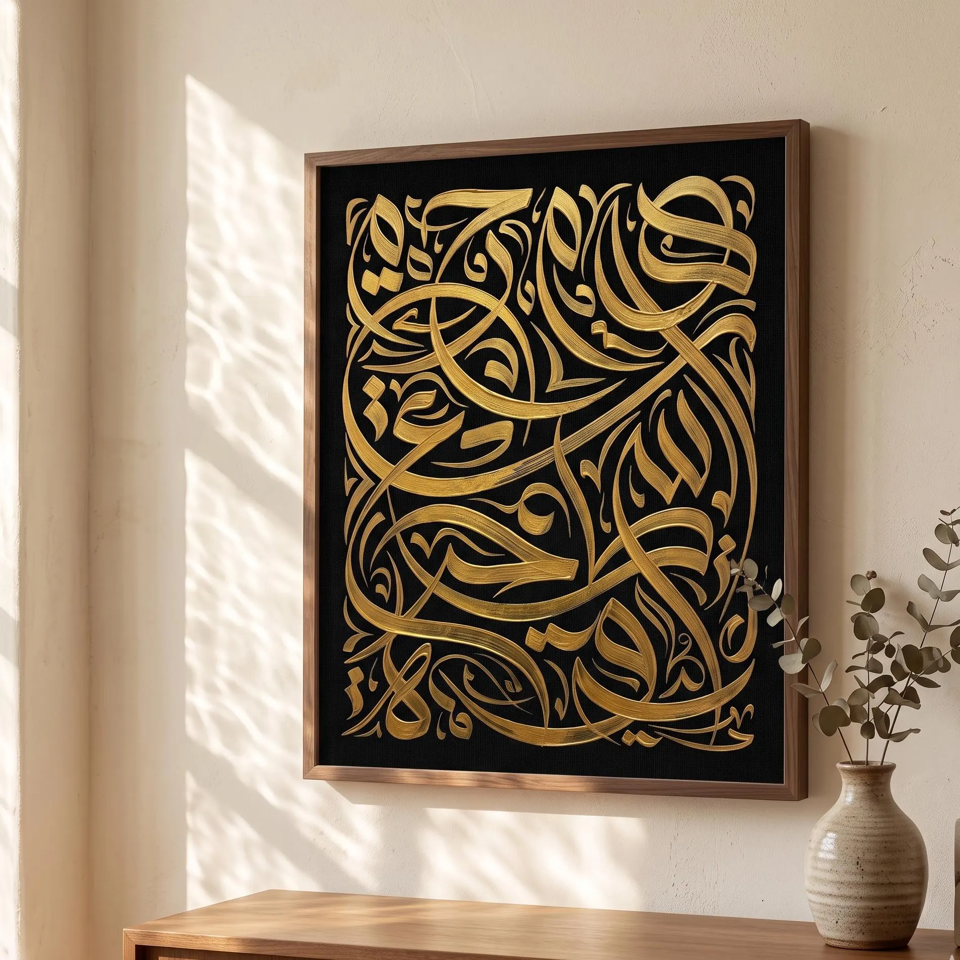 Abstract Arabic Calligraphy Wall Art, Black Gold Hurufiyya Print, Luxury Islamic Poster - image 4