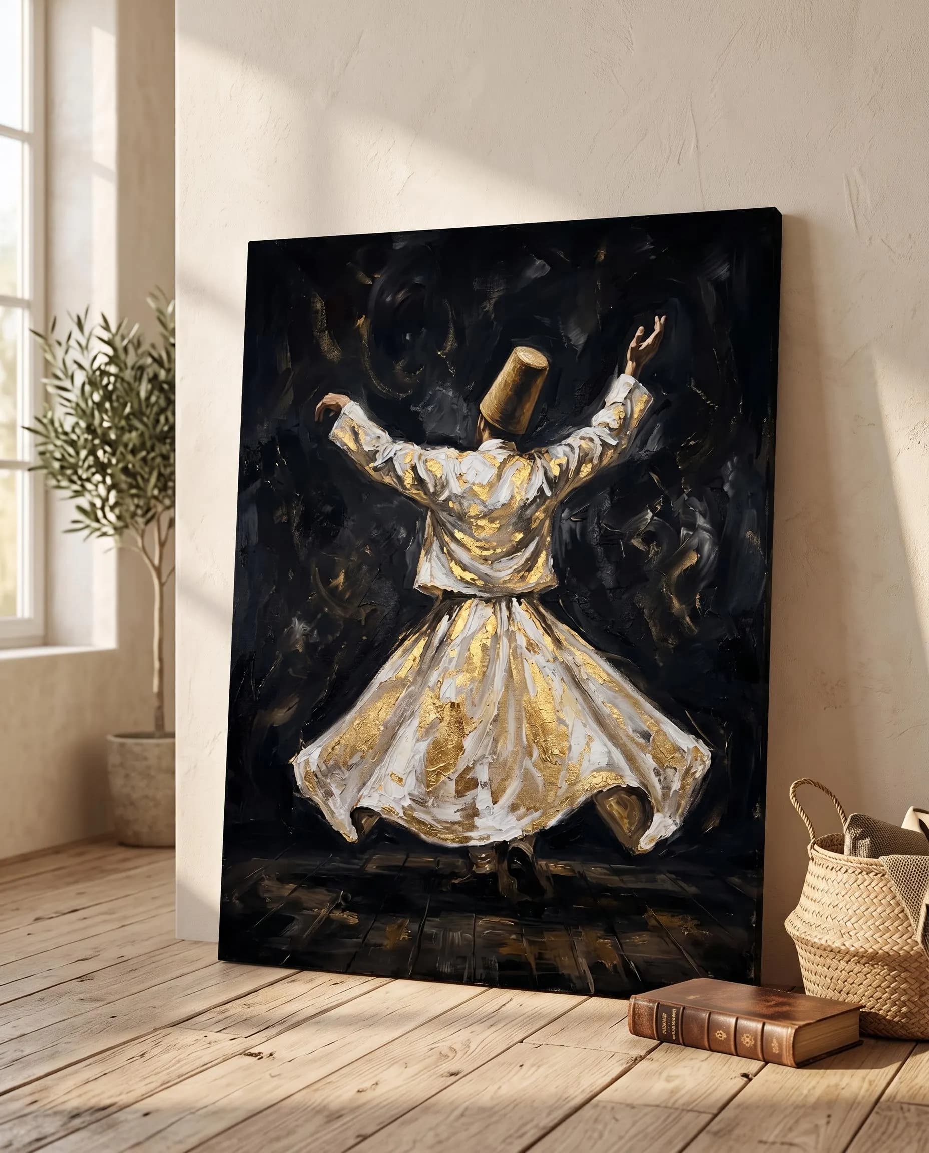 Islamic Wall Art | Dervish Wall Art, Whirling Sufi Painting, Mevlana Black and Gold Art Print - image 2