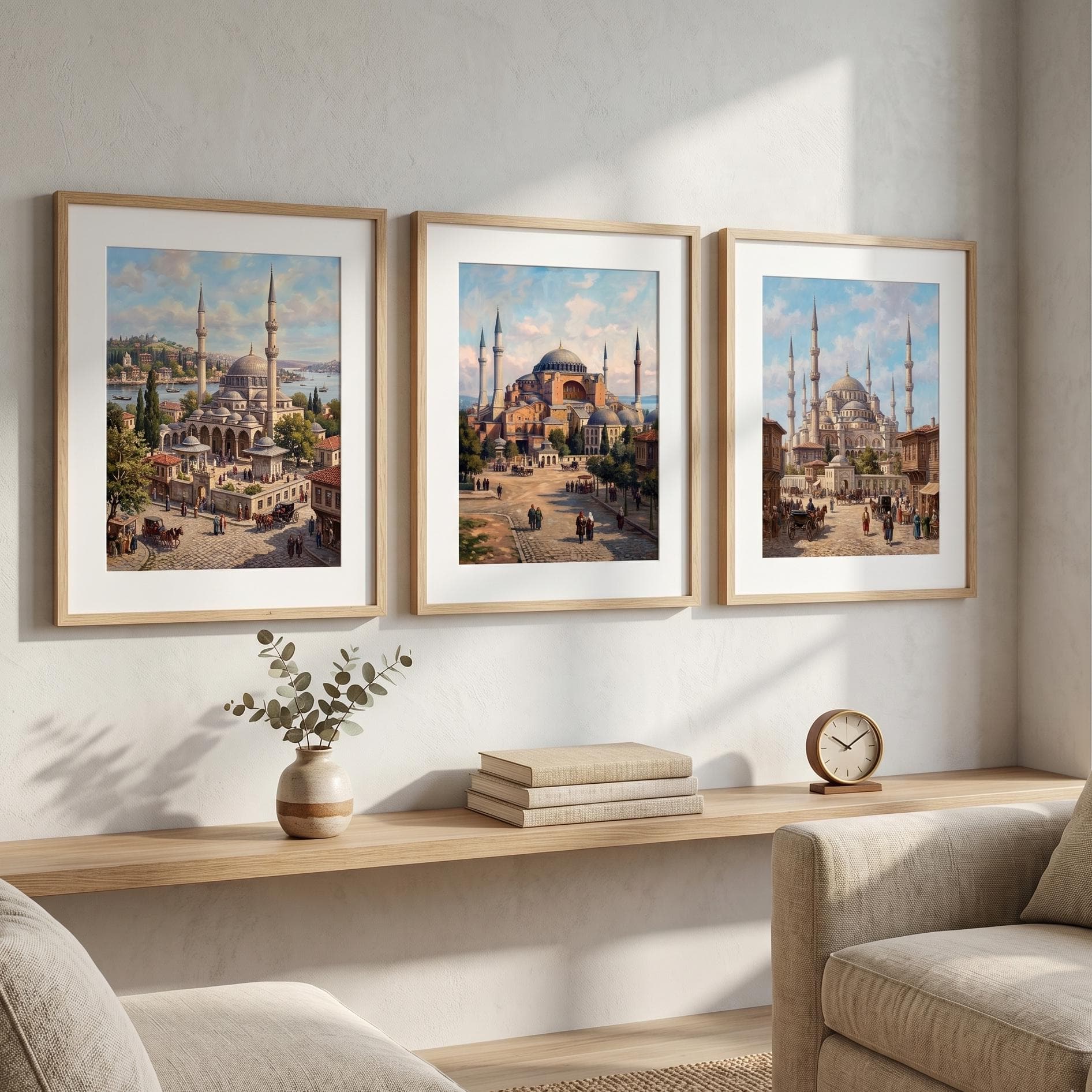 Mosques of Istanbul Wall Art Set of 3 | Haghia Sophia, Eyup Sultan, Blue Mosque | Vintage Islamic Landmarks Printables - image 4