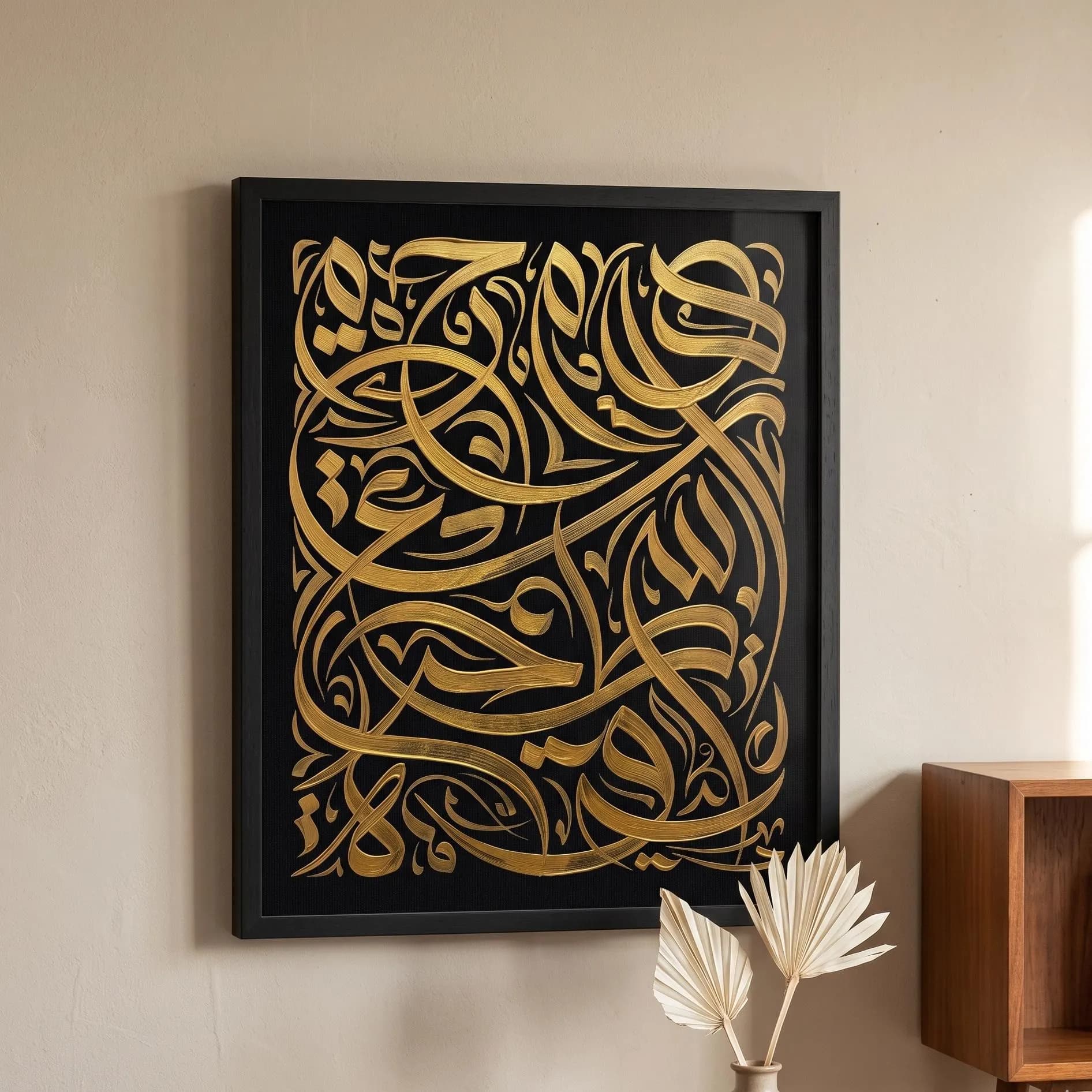 Abstract Arabic Calligraphy Wall Art, Black Gold Hurufiyya Print, Luxury Islamic Poster - image 3