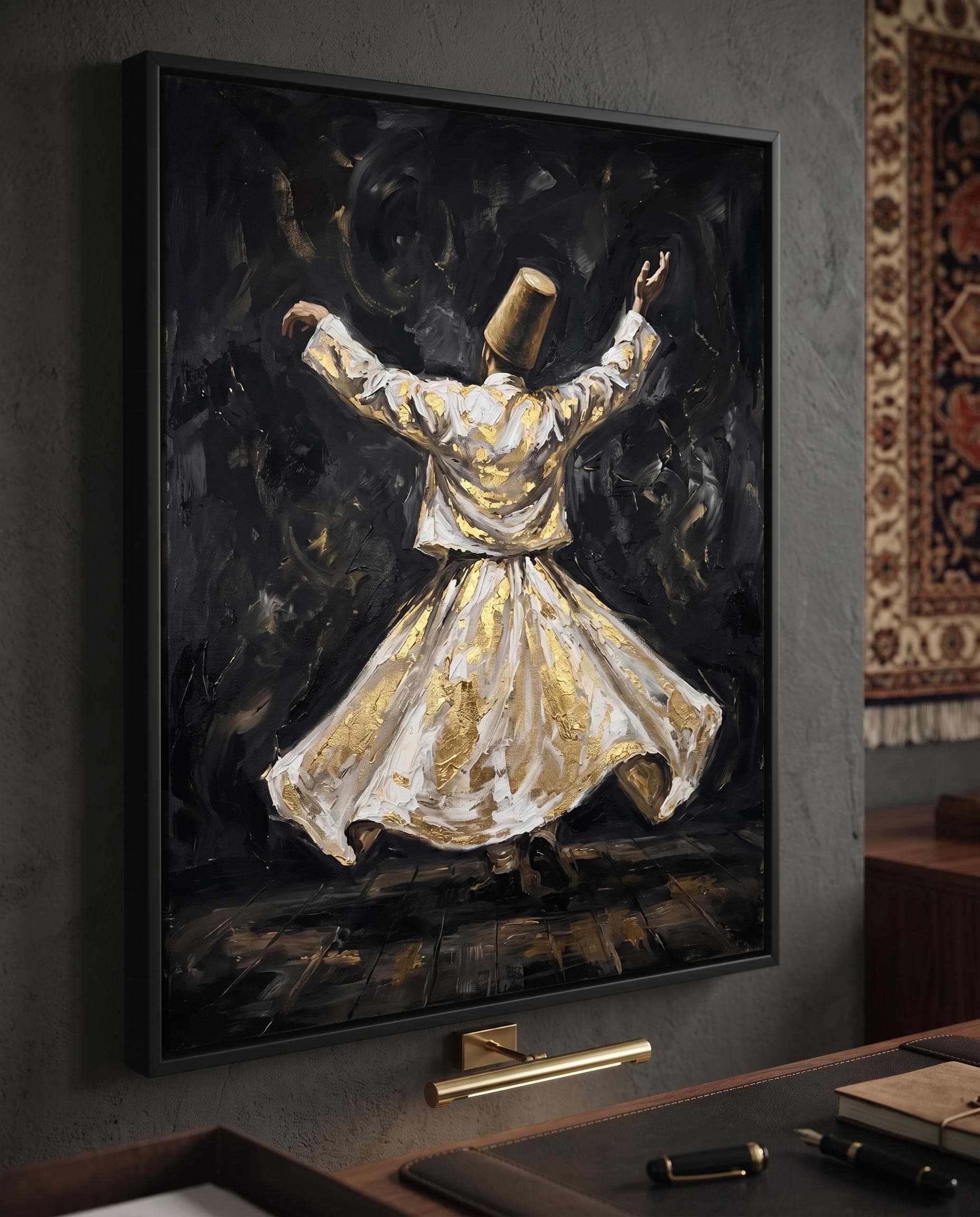 Islamic Wall Art | Dervish Wall Art, Whirling Sufi Painting, Mevlana Black and Gold Art Print - image 4
