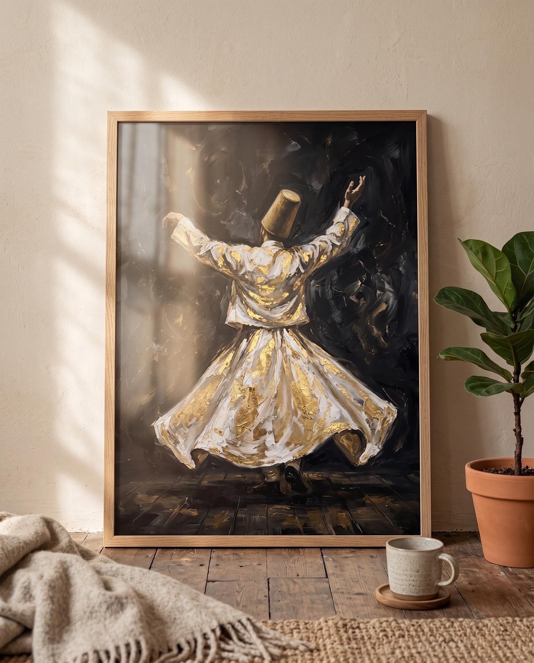 Islamic Wall Art | Dervish Wall Art, Whirling Sufi Painting, Mevlana Black and Gold Art Print - image 5