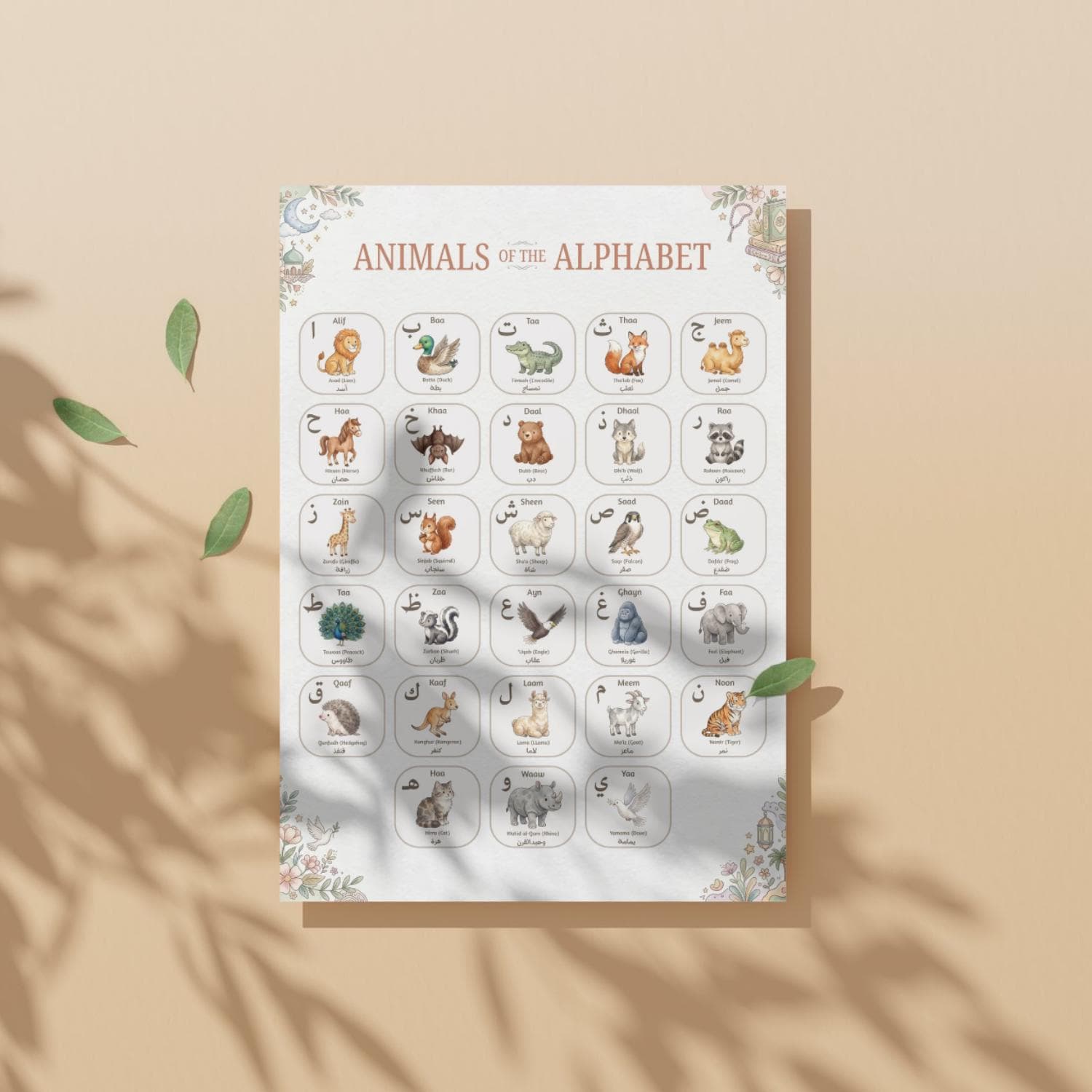 Arabic Alphabet with Animals Poster, Islamic Educational Wall Art for Kids, Arabic Letters Learning Print - image 2
