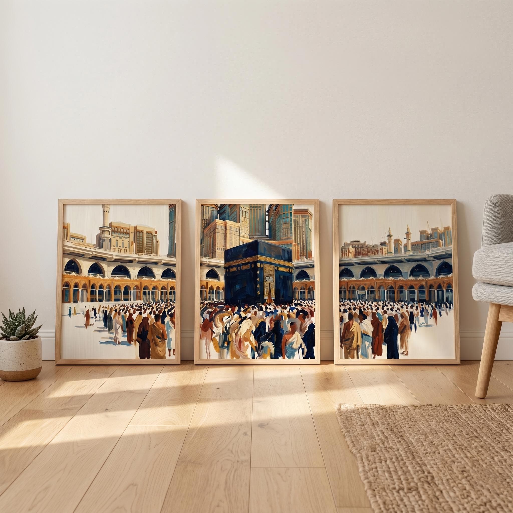 Islamic Panoramic Wall Art Set of 3 | Kaaba Triptych Art | Digital Download - image 2