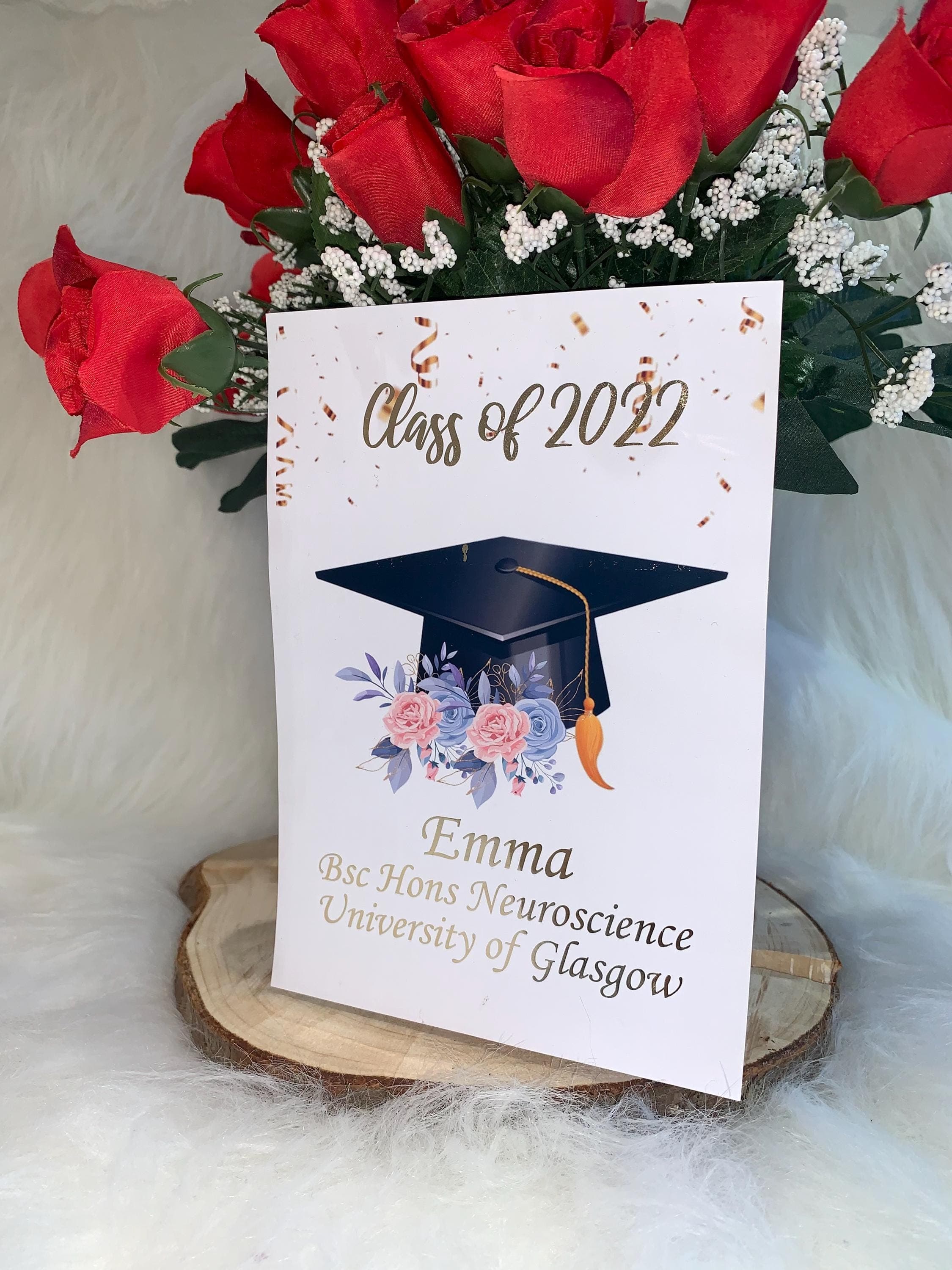 A4,A5,A6 Personalised Graduation Print with cap and flowers including name, course, uni and date perfect gift frame not included UK - image 4