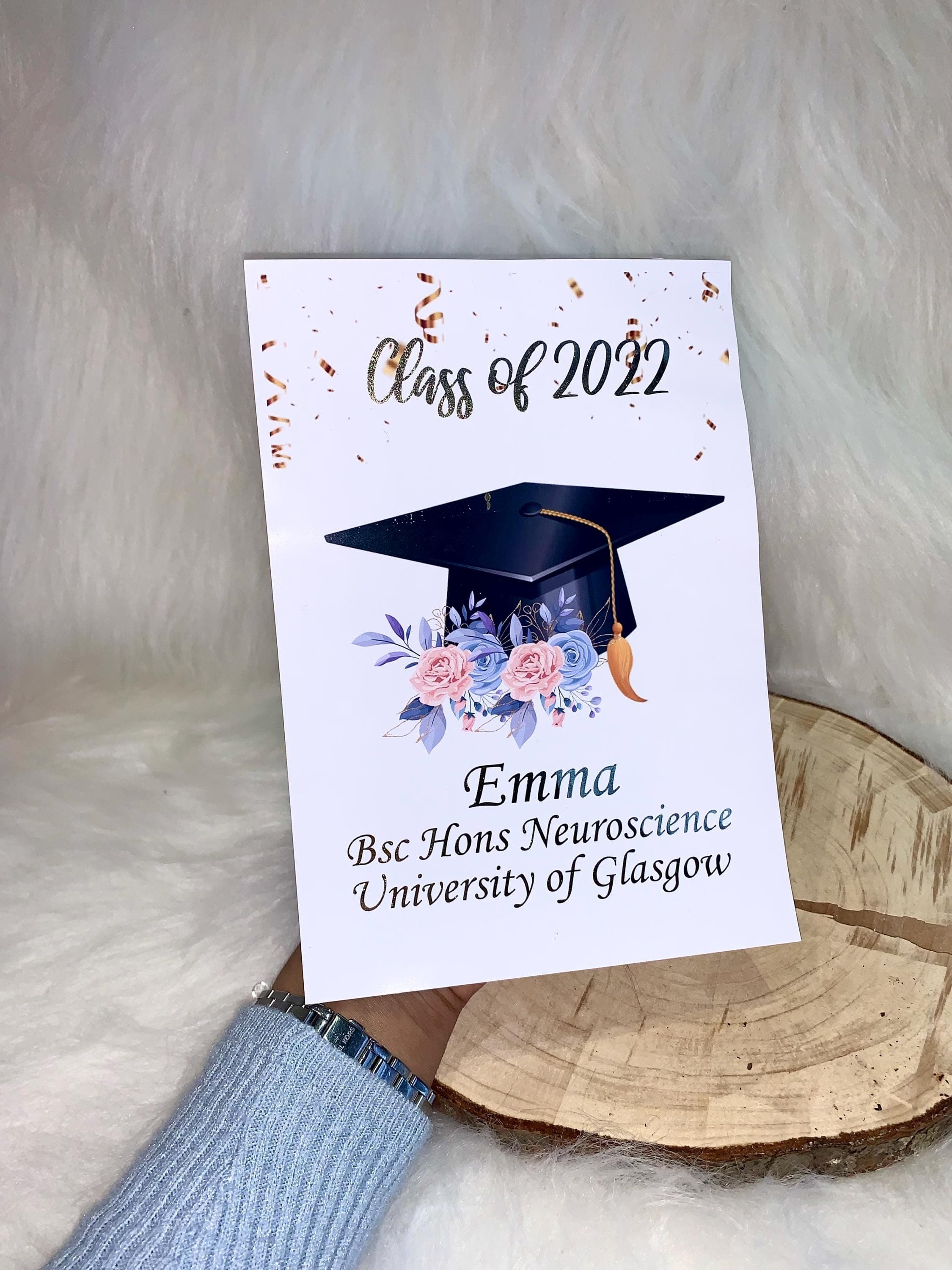 A4,A5,A6 Personalised Graduation Print with cap and flowers including name, course, uni and date perfect gift frame not included UK - image 3