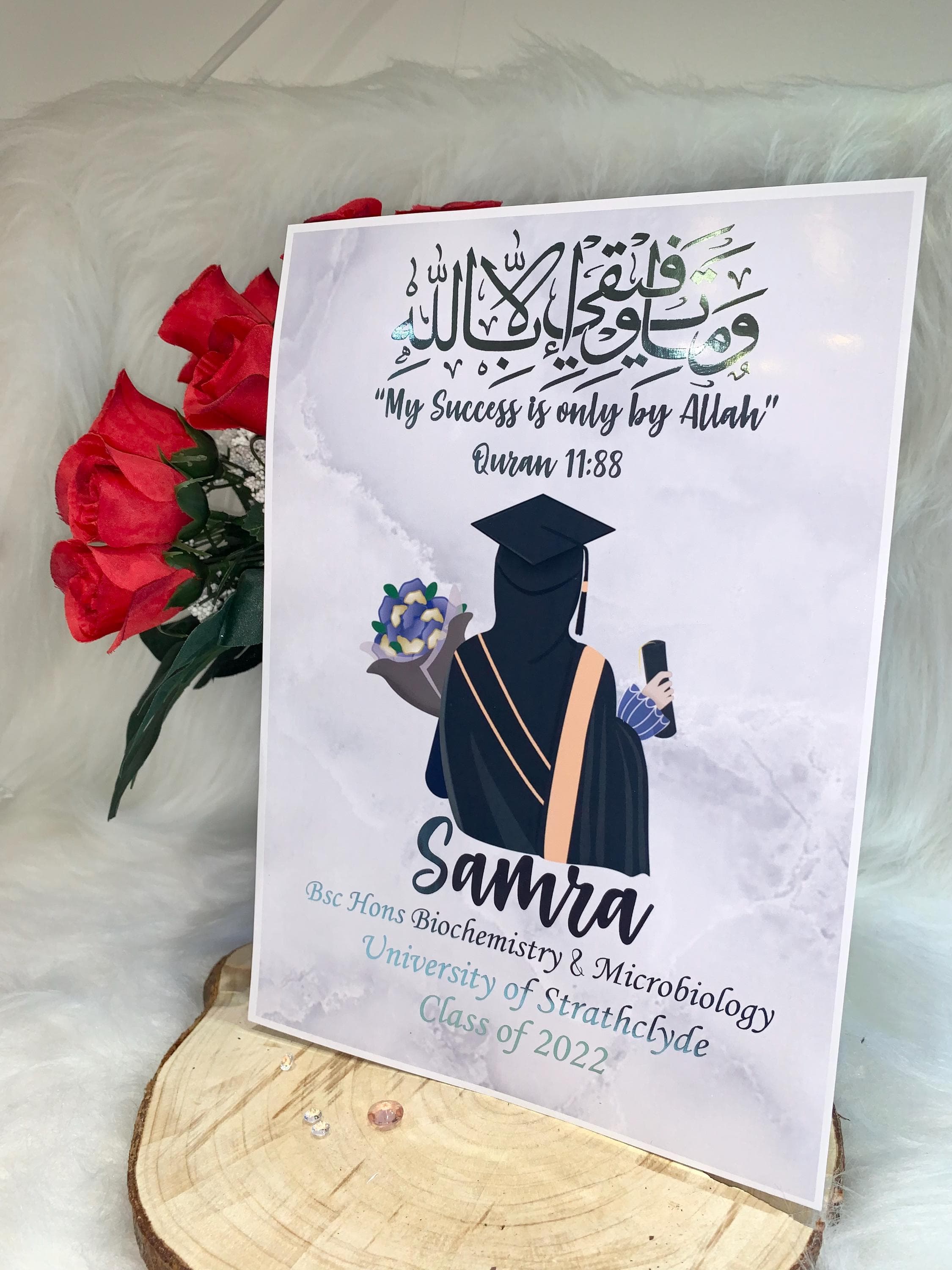A4,A5,A6 Personalised Arabic calligraphy Graduation Print for hijab girl with name, course, uni and date perfect gift frame not included UK - image 3