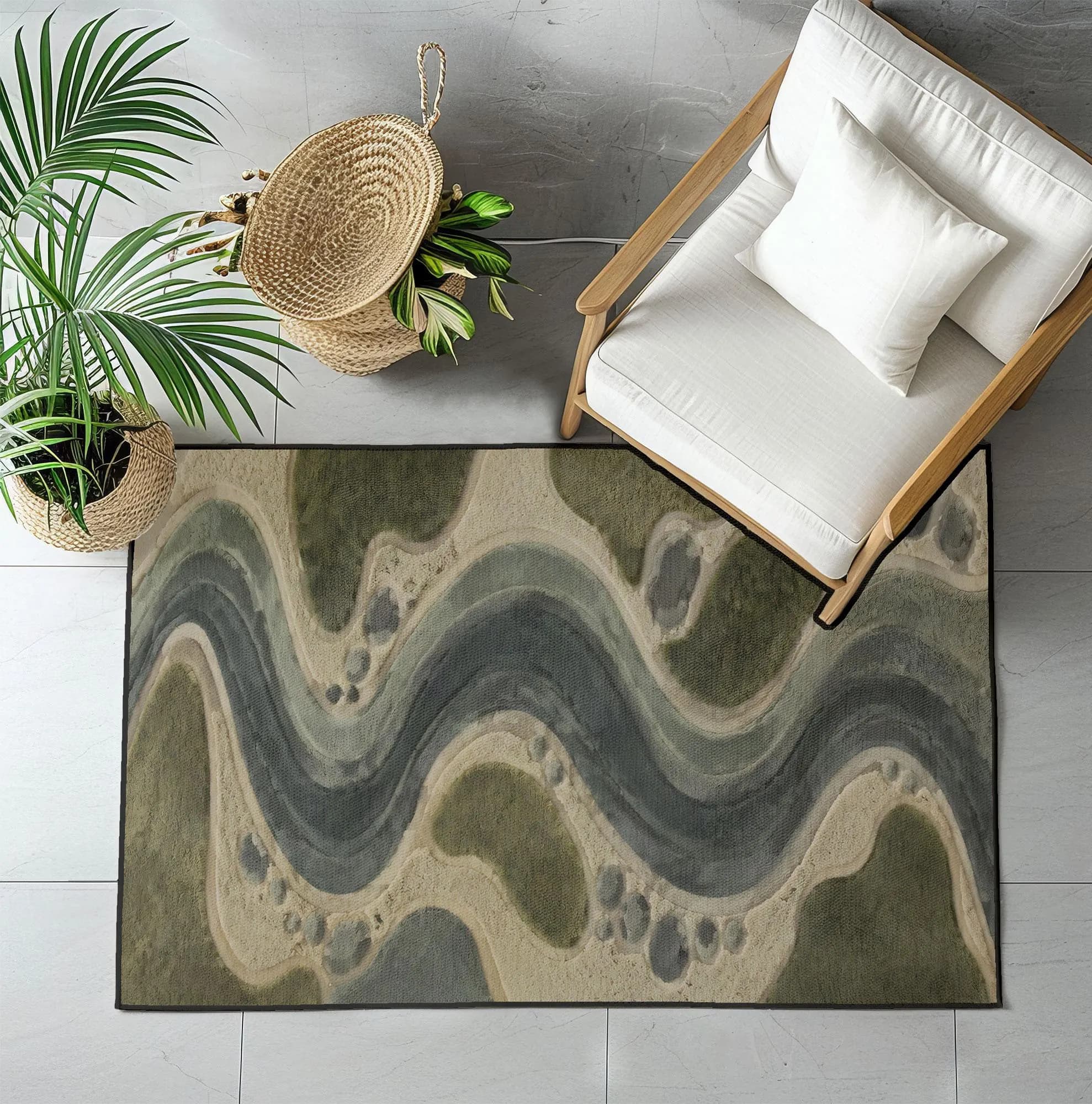 Abstract River Area Rug, Organic Landscape Rug, Neutral Zen Living Room Decor - image 4