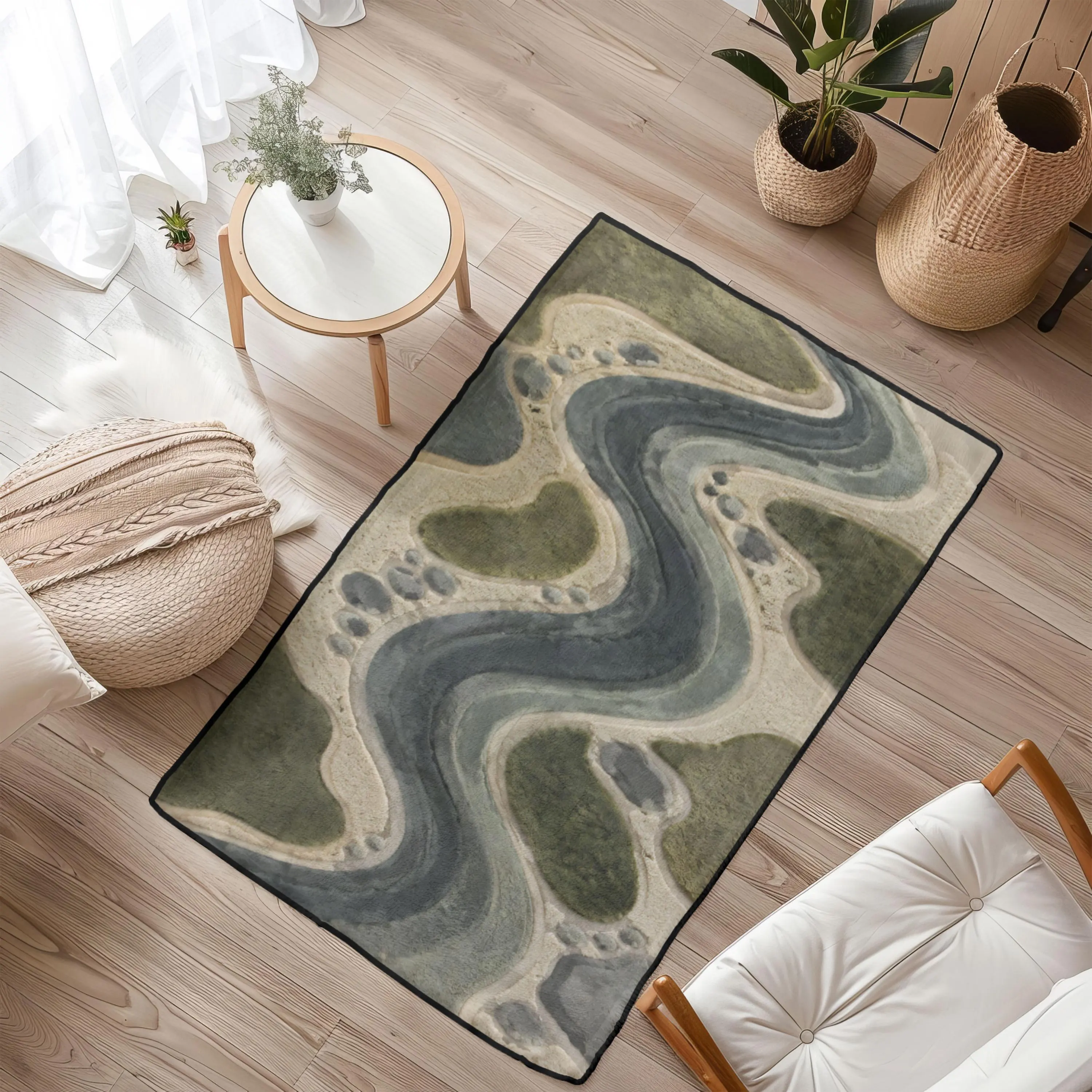 Abstract River Area Rug, Organic Landscape Rug, Neutral Zen Living Room Decor - image 5