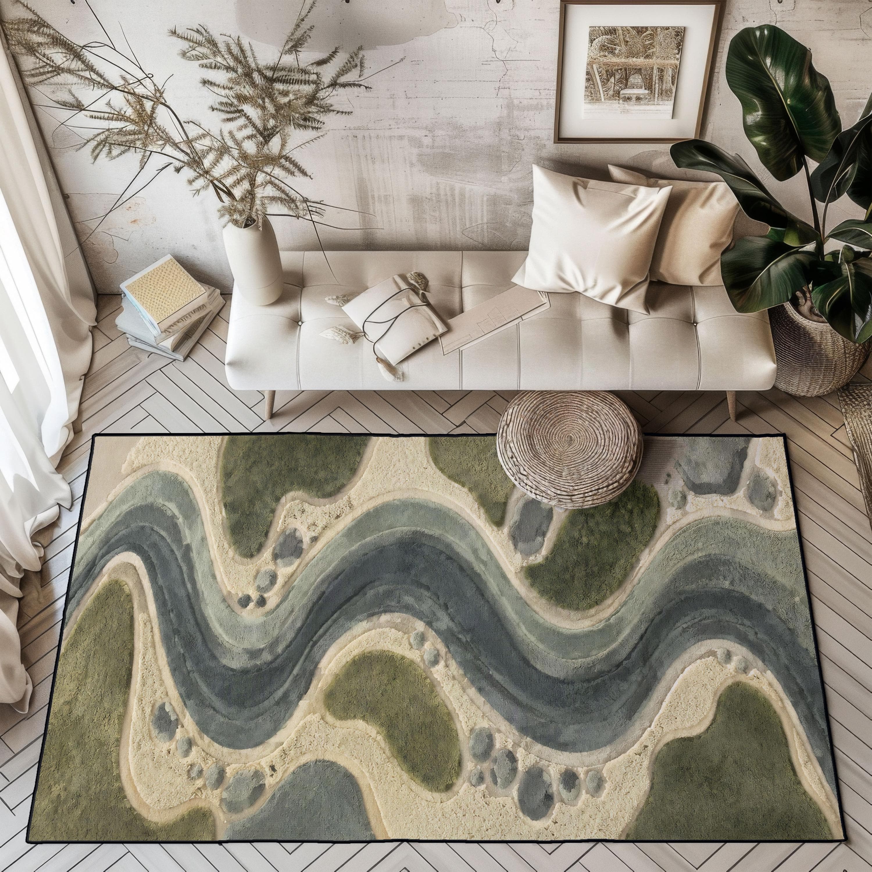 Abstract River Area Rug, Organic Landscape Rug, Neutral Zen Living Room Decor - image 3