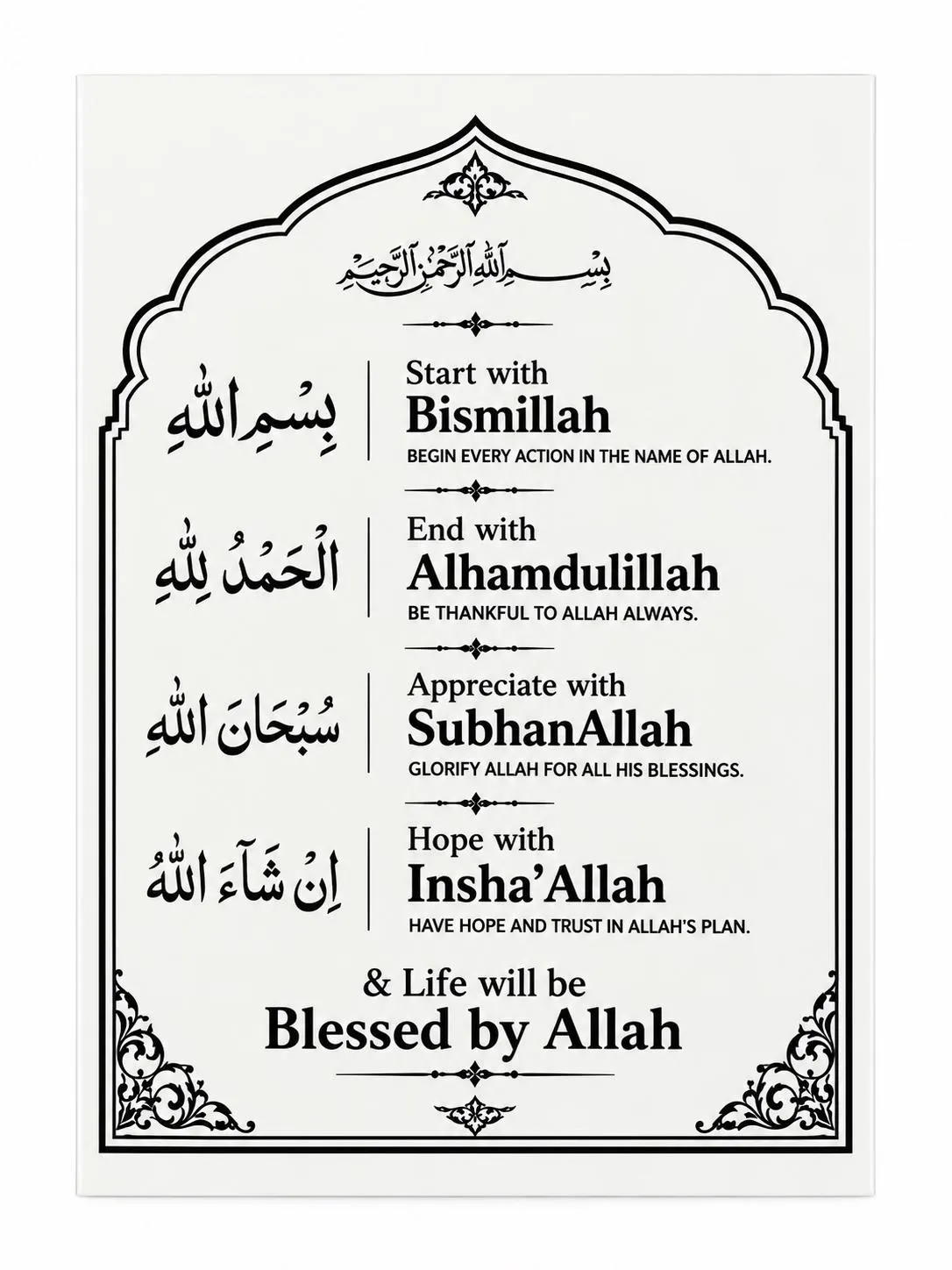 Transparent Islamic Dhikr Sticker – Bismillah, Alhamdulillah, SubhanAllah, Insha’Allah (A6, A5, A4, Custom) - image 3