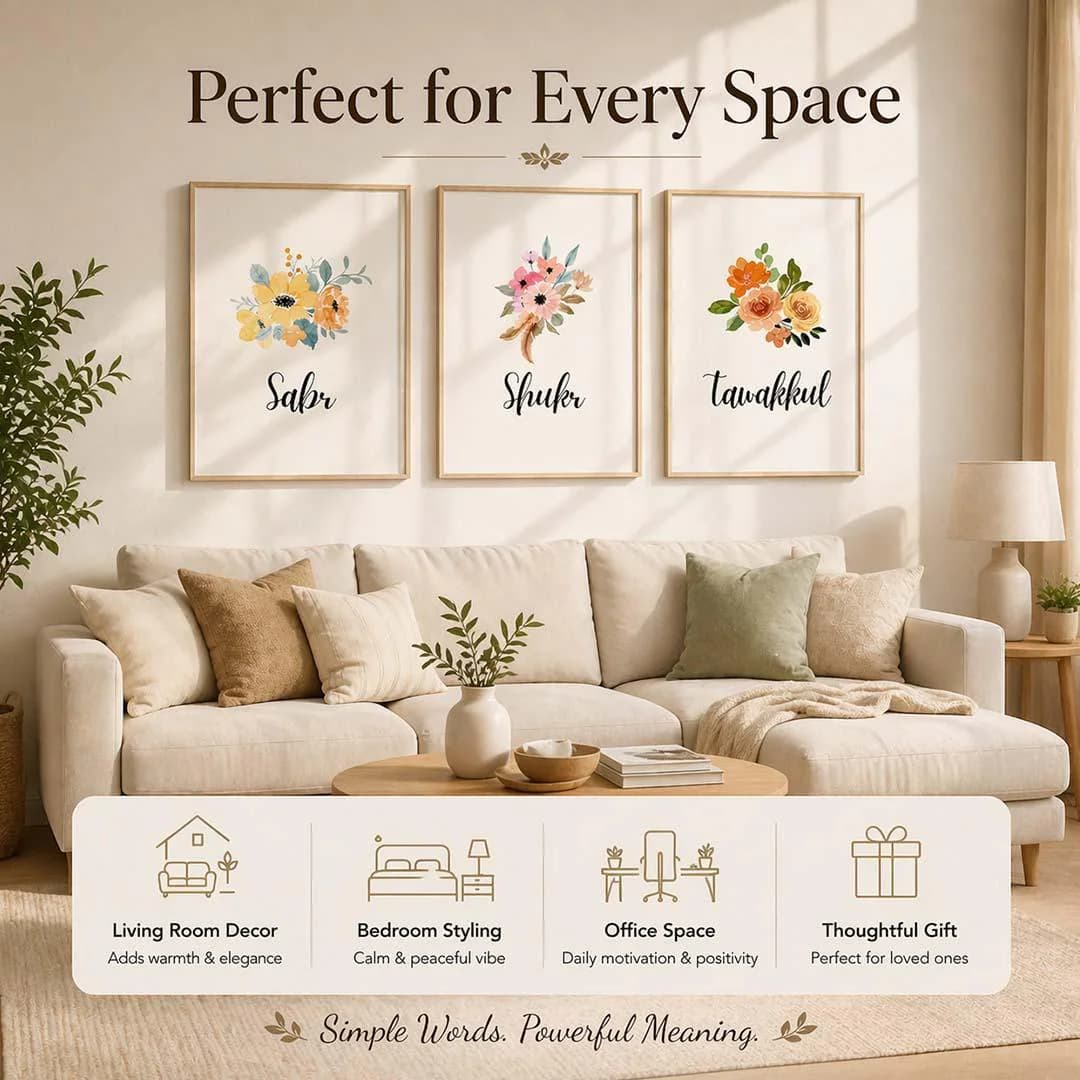 Sabr Shukr Tawakkul Wall Art, Islamic Home Decor, Arabic Calligraphy Digital Print, Set of 3 Muslim Posters, Modern - image 3