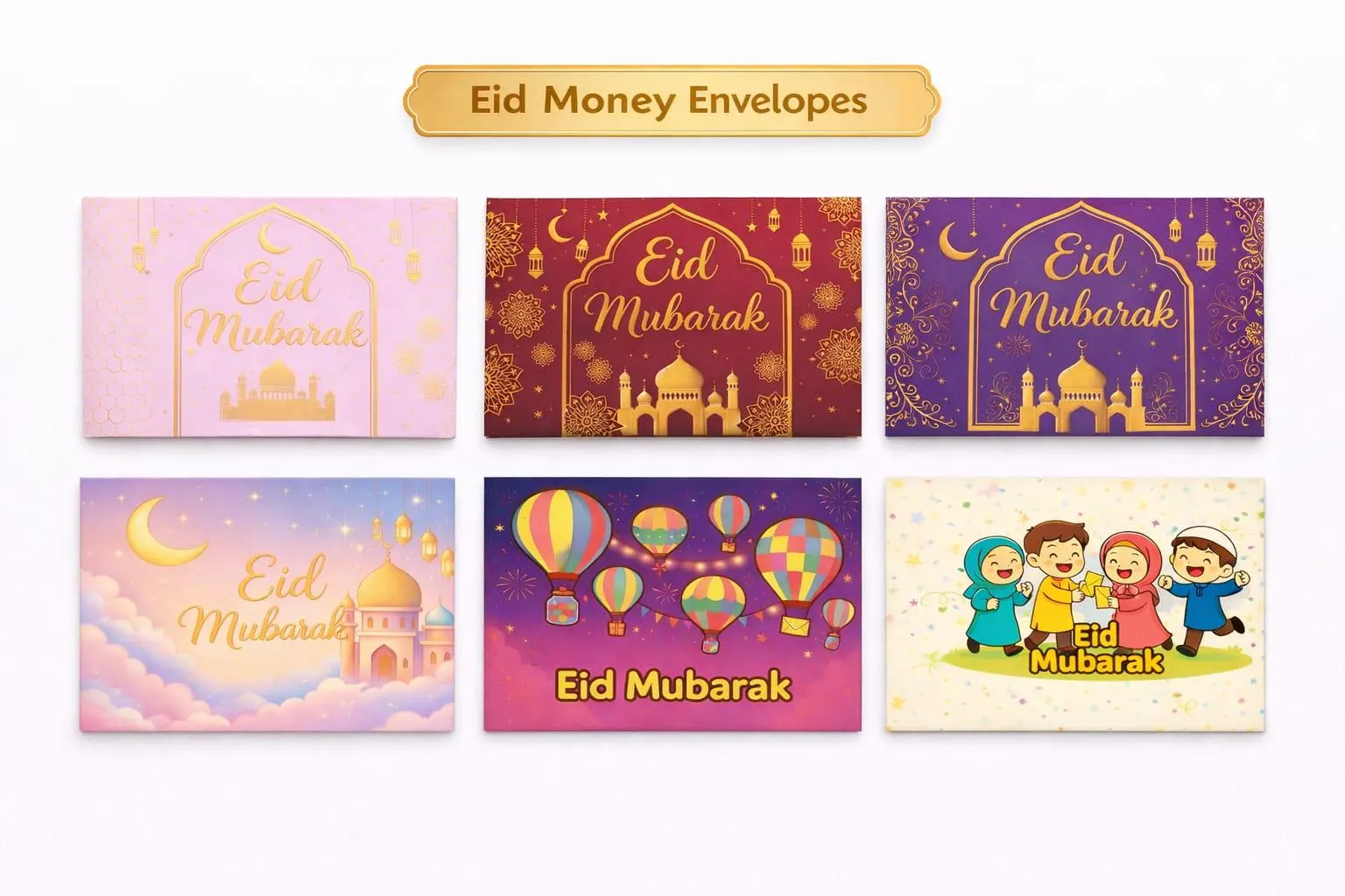 Eidi Money Envelopes Printable | Eid Mubarak Cash Holder | 7 Designs - 3 Adults, 3 Kids, 1 Couple | Standard Envelope Size |  Free Stickers - image 5