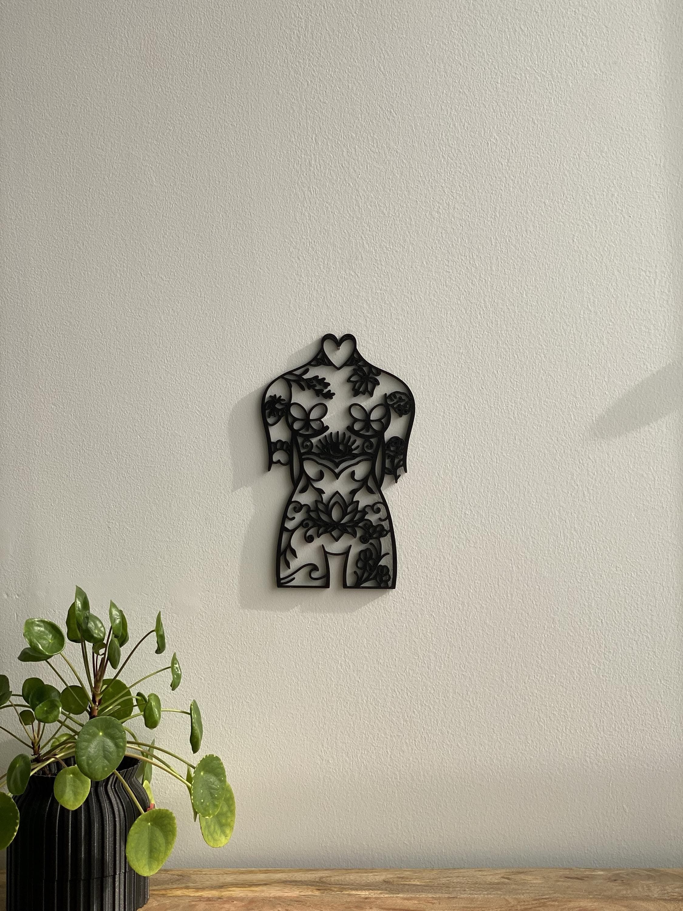 Minimalist Body Wall | Botanical Line Sculpture | Modern Tattoo Style Art - image 4