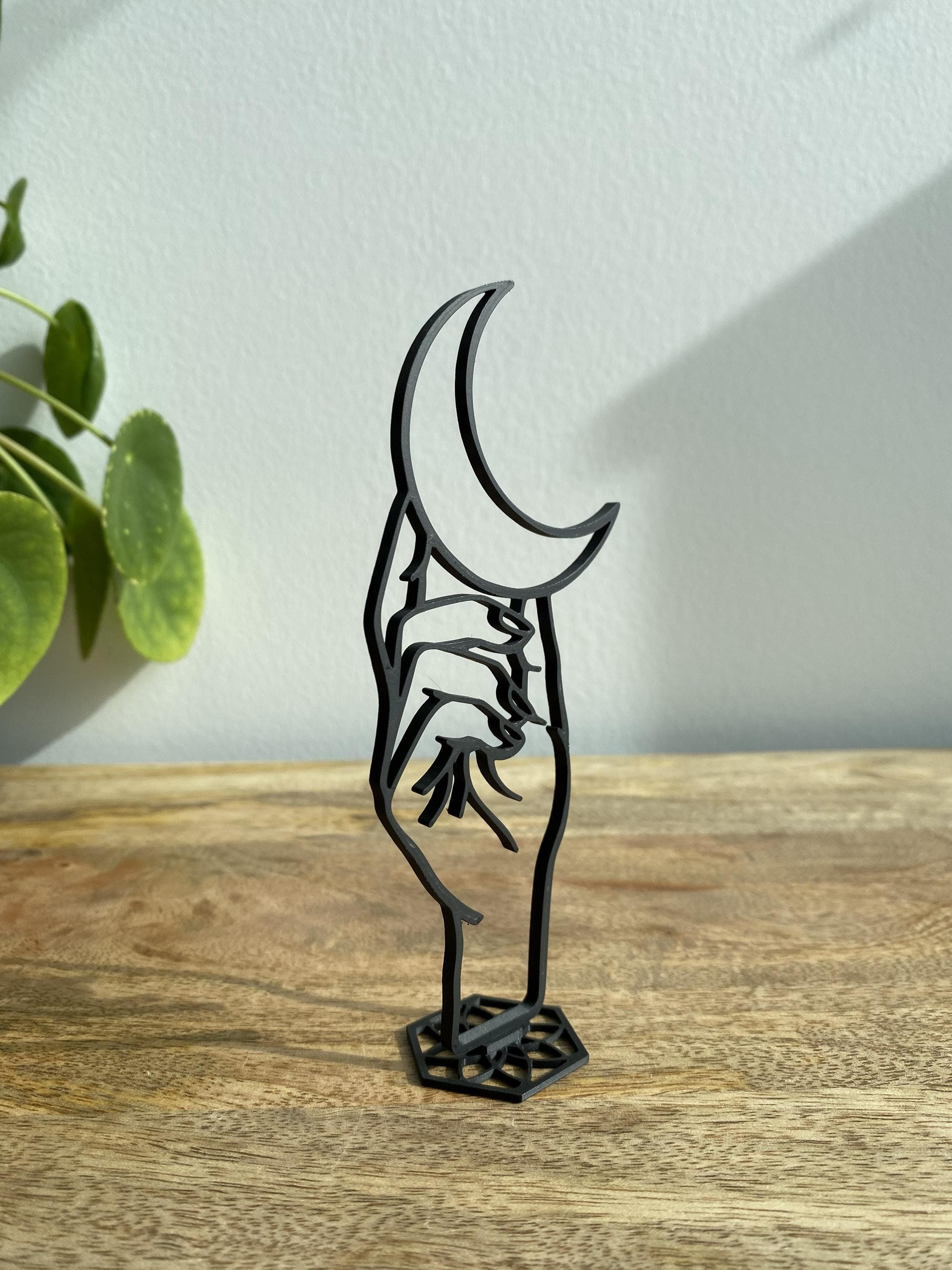 Hand Holding Moon Sculpture | Crescent Moon Statue | Mystical Spiritual Decor | 3D Printed