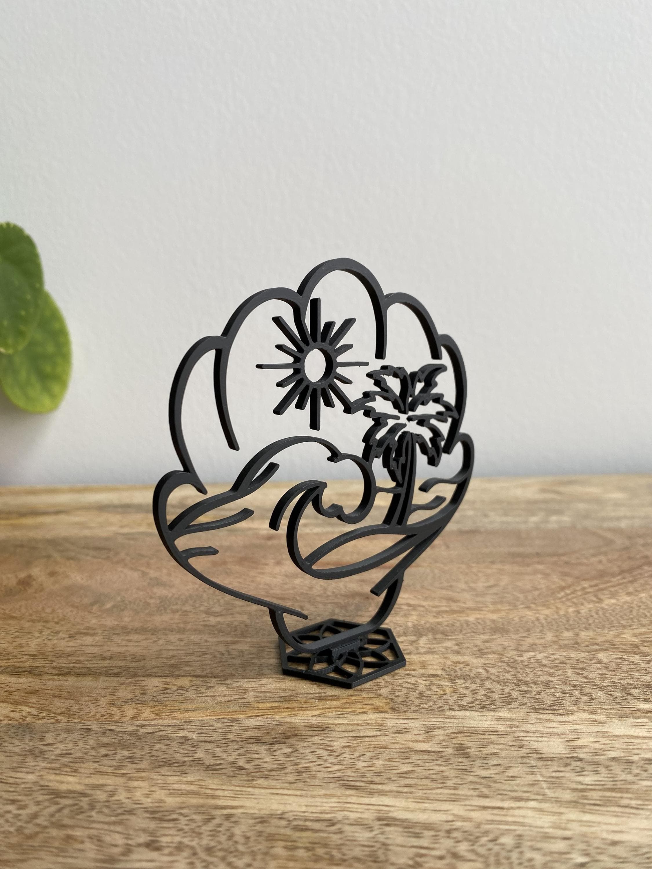 Beach Decor 3D | Minimalist Fine Line Ocean Summer Art | Palm Tree, Wave & Sun Sculpture
