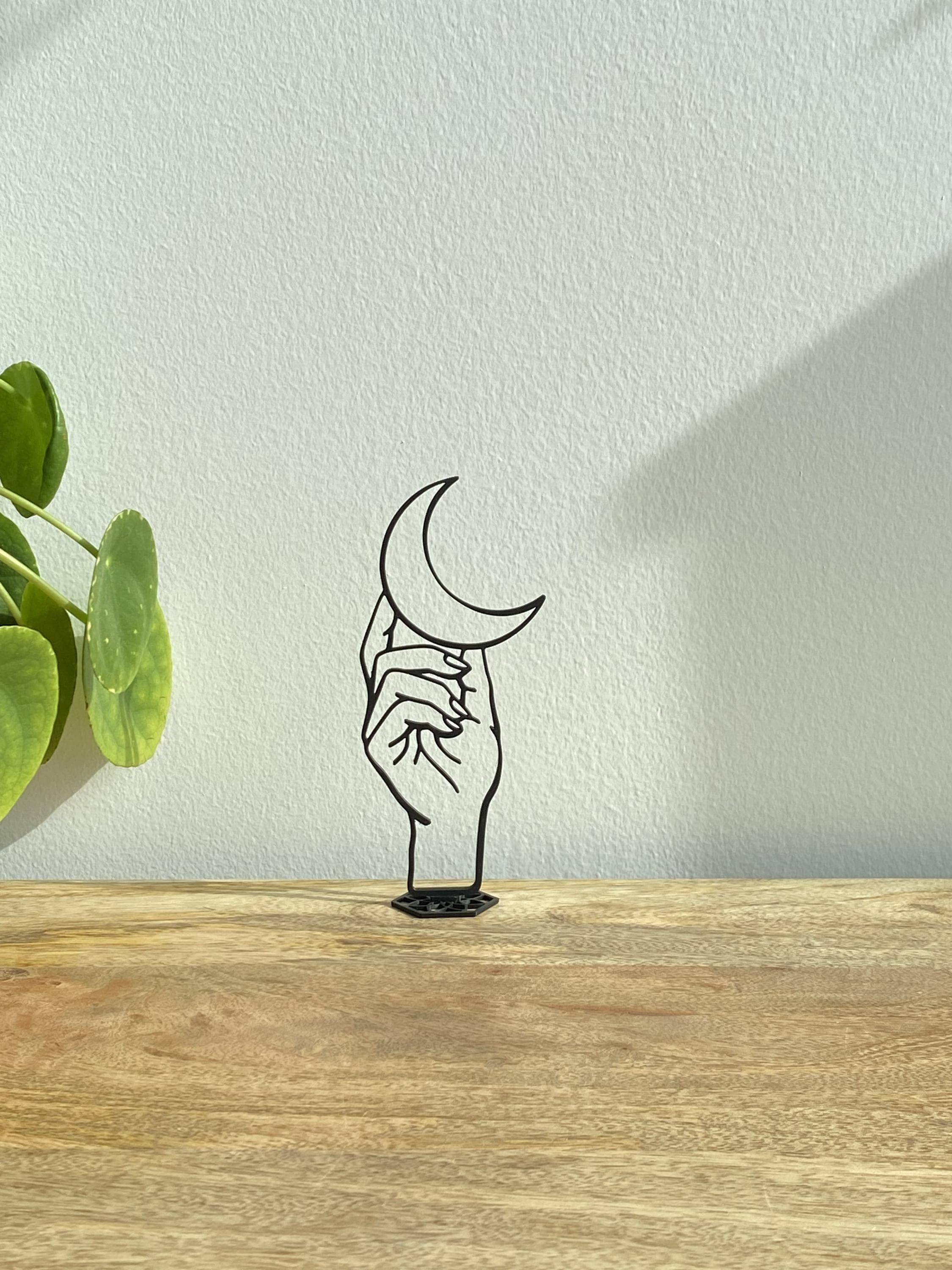Hand Holding Moon Sculpture | Crescent Moon Statue | Mystical Spiritual Decor | 3D Printed - image 3