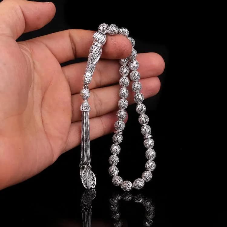 Sterling Silver Tasbeeh Prayer Beads: Islamic Gift, 33 Beads - image 2
