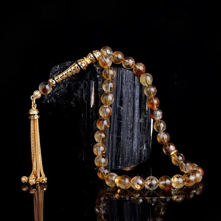 925 Sterling Silver Tasseled Citrine Stone Prayer Beads
