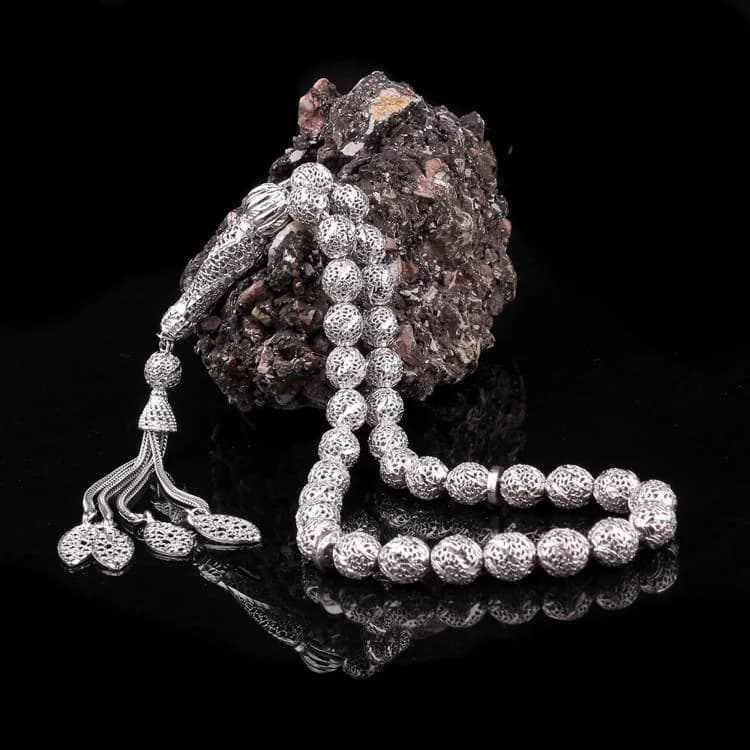 Sterling Silver Tasbeeh Prayer Beads: Islamic Gift, 33 Beads