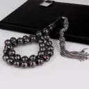 Handcrafted Kuka Prayer Beads: Silver Embroidery Burgundy-Blue - image 5